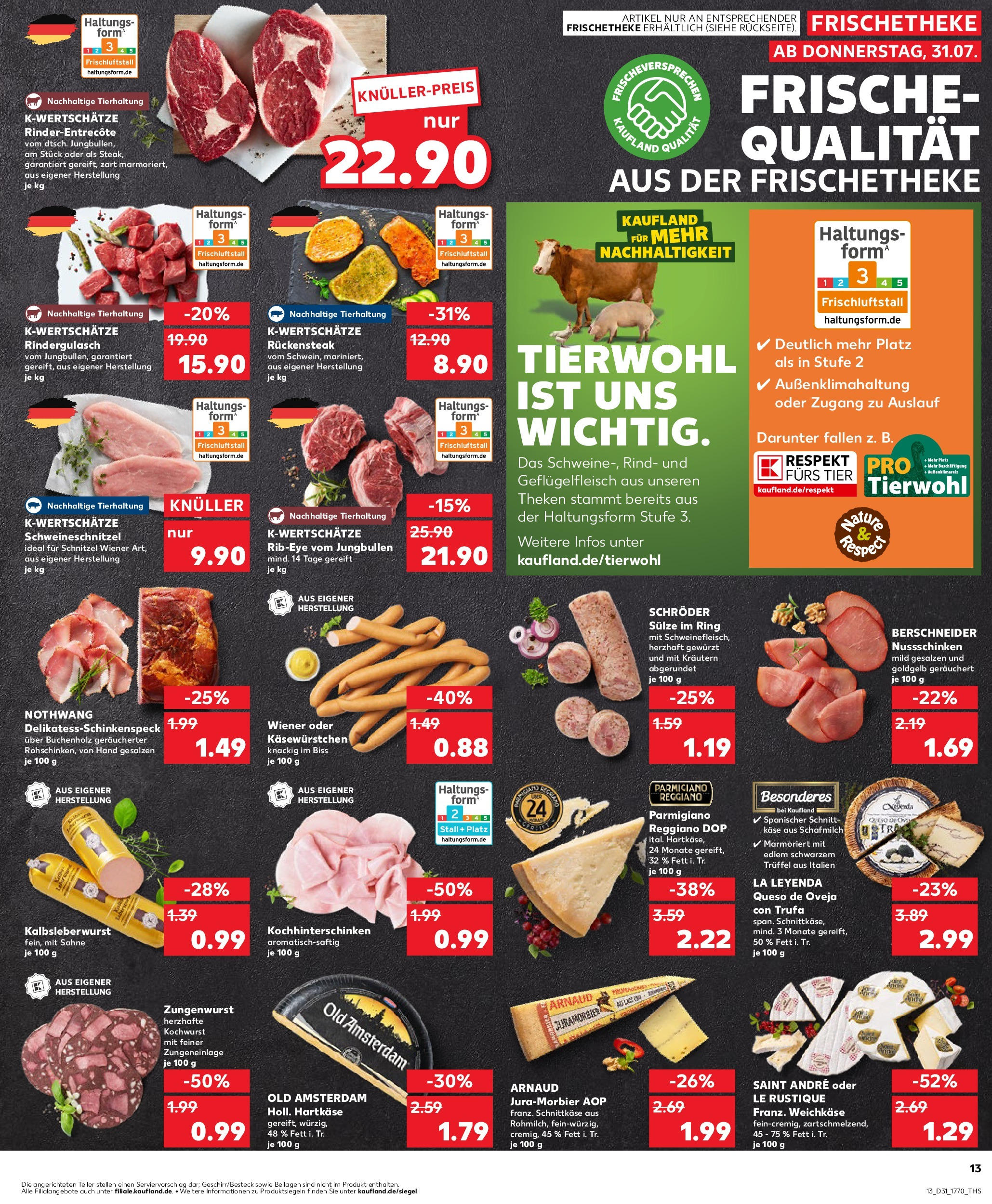 Prospekt Kaufland ab 31.07.2025 » Angebote und Werbung Online | Seite: 13 | Produkte: Rindergulasch, Käse, Schnitzel, Sahne Prospekt Kaufland ab 31.07.2025 » Angebote Online zum Blättern | Seite: 13 | Produkte: Rindergulasch, Käse, Schnitzel, Sahne