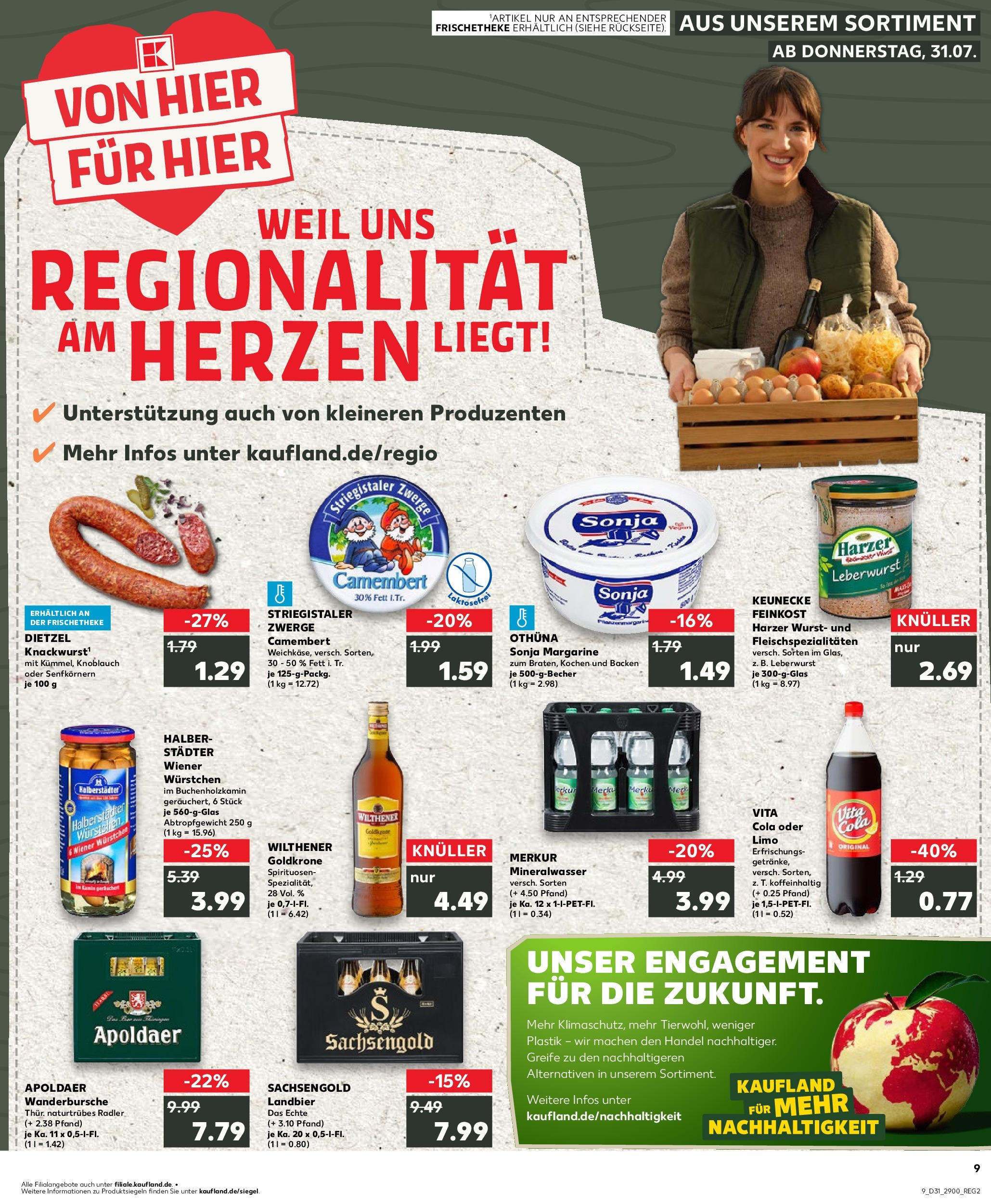 Prospekt Kaufland ab 31.07.2025 » Angebote Online zum Blättern | Seite: 9 | Produkte: Wiener wurstchen, Cola, Mineralwasser, Knoblauch