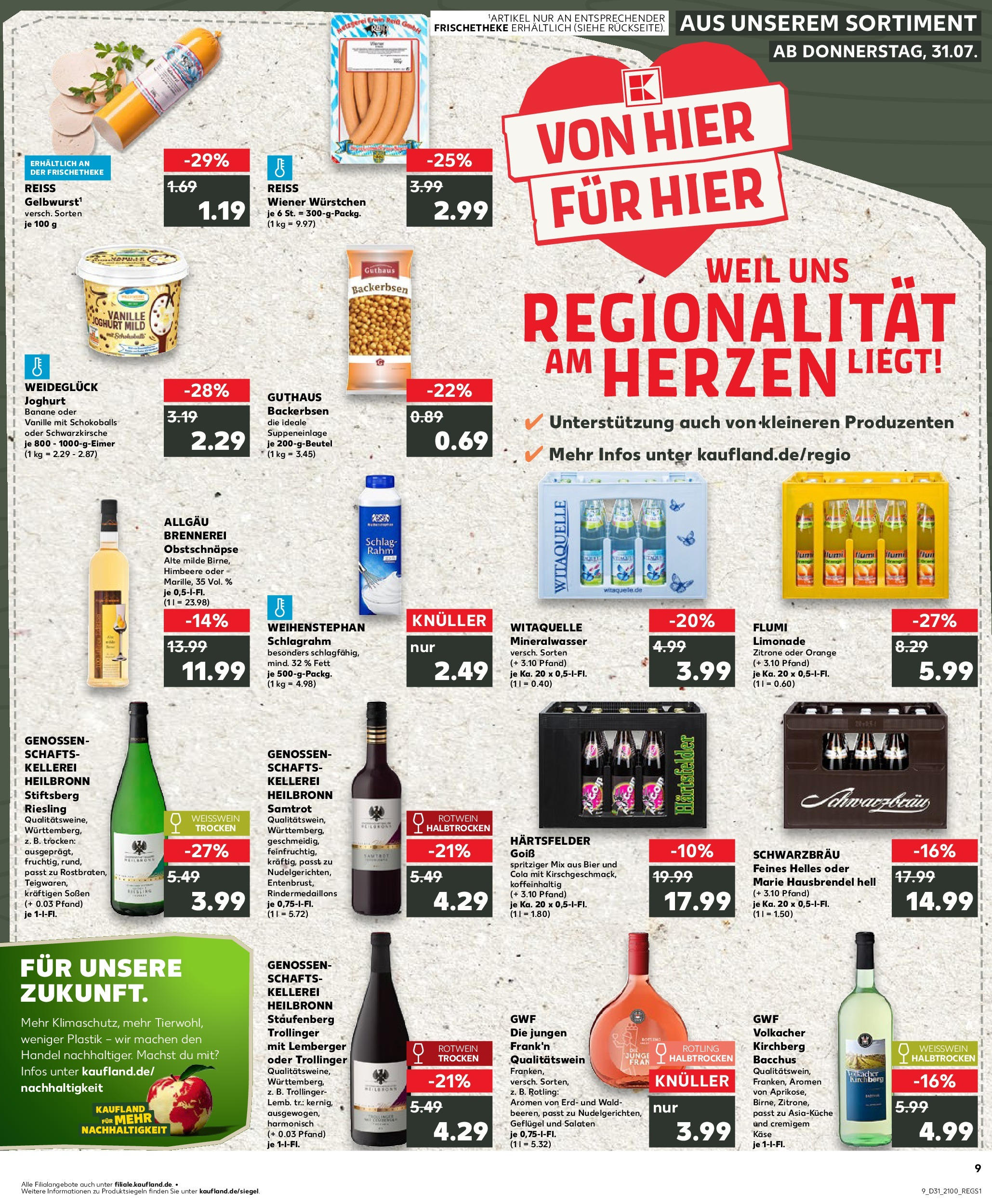 Prospekt Kaufland ab 31.07.2025 » Angebote Online zum Blättern | Seite: 9 | Produkte: Wiener wurstchen, Käse, Bier, Zitrone