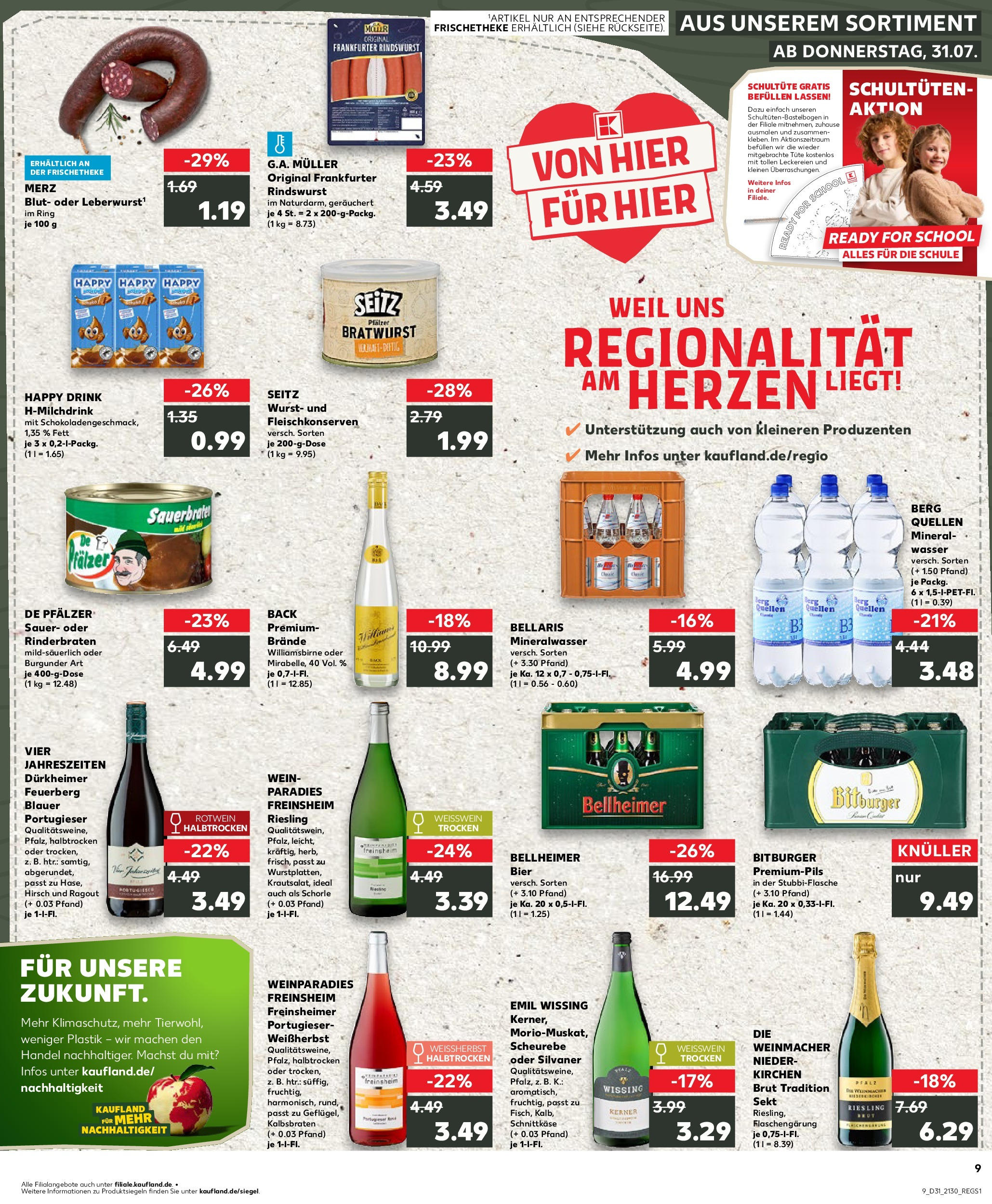 Prospekt Kaufland ab 31.07.2025 » Angebote Online zum Blättern | Seite: 9 | Produkte: Rinderbraten, Bitburger, Weißwein, Rotwein