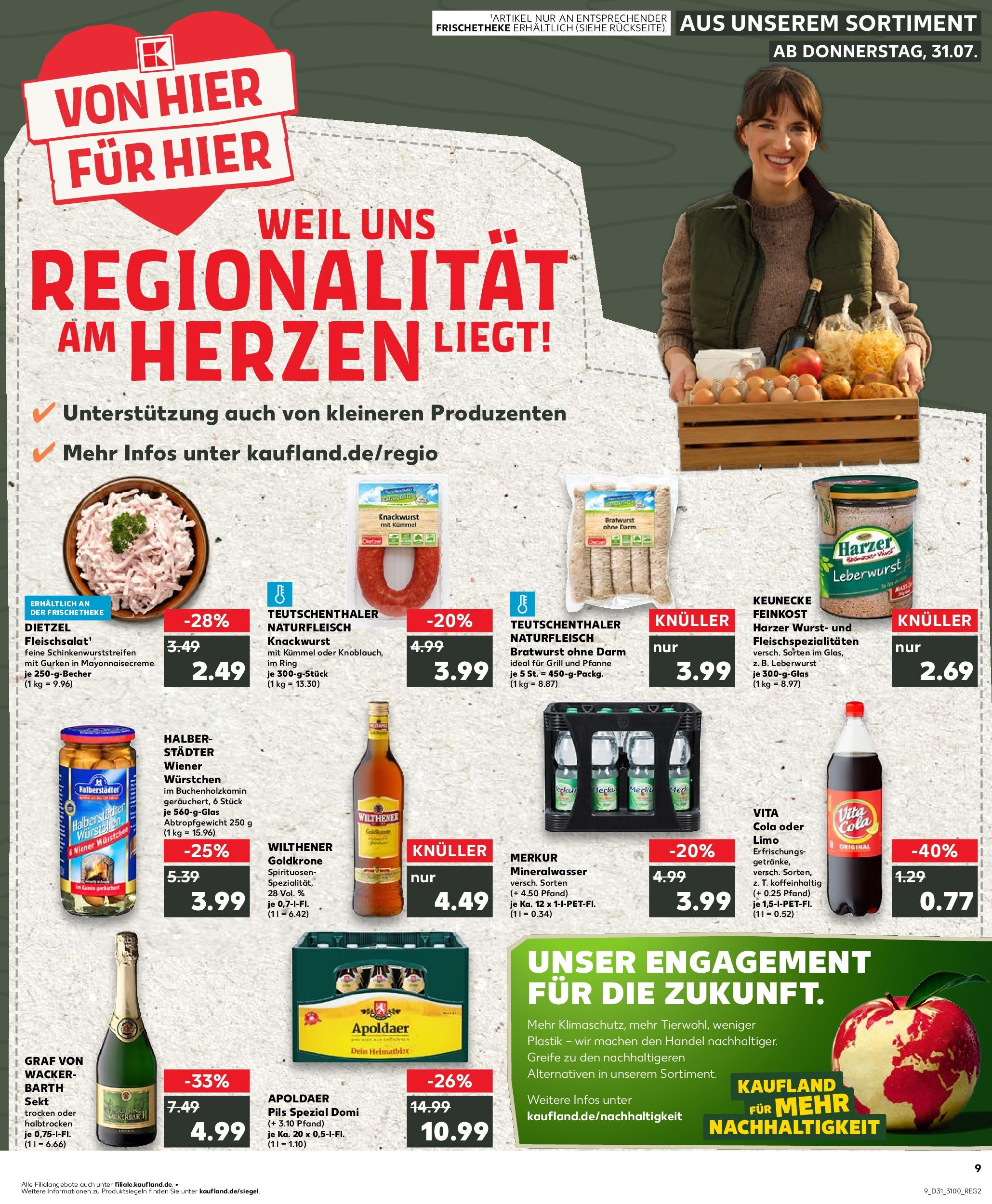 Prospekt Kaufland ab 31.07.2025 » Angebote und Werbung Online | Seite: 9 | Produkte: Wilthener, Bratwurst, Mineralwasser, Wurst Prospekt Kaufland ab 31.07.2025 » Angebote Online zum Blättern | Seite: 9 | Produkte: Wilthener, Bratwurst, Mineralwasser, Wurst