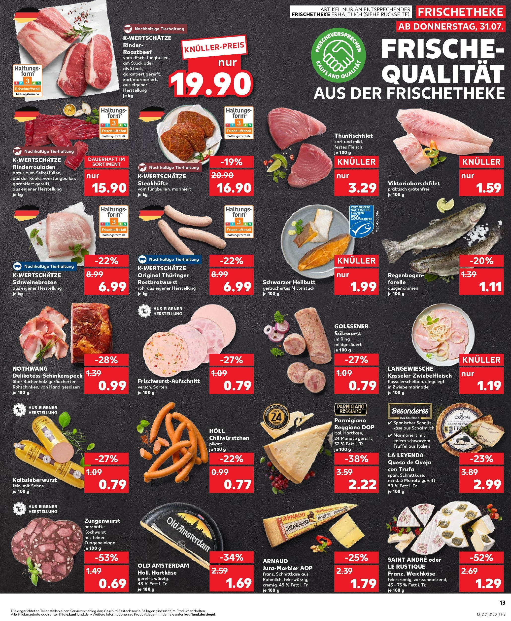 Prospekt Kaufland ab 31.07.2025 » Angebote und Werbung Online | Seite: 13 | Produkte: Rinderrouladen, Käse, Roastbeef, Sahne Prospekt Kaufland ab 31.07.2025 » Angebote Online zum Blättern | Seite: 13 | Produkte: Rinderrouladen, Käse, Roastbeef, Sahne