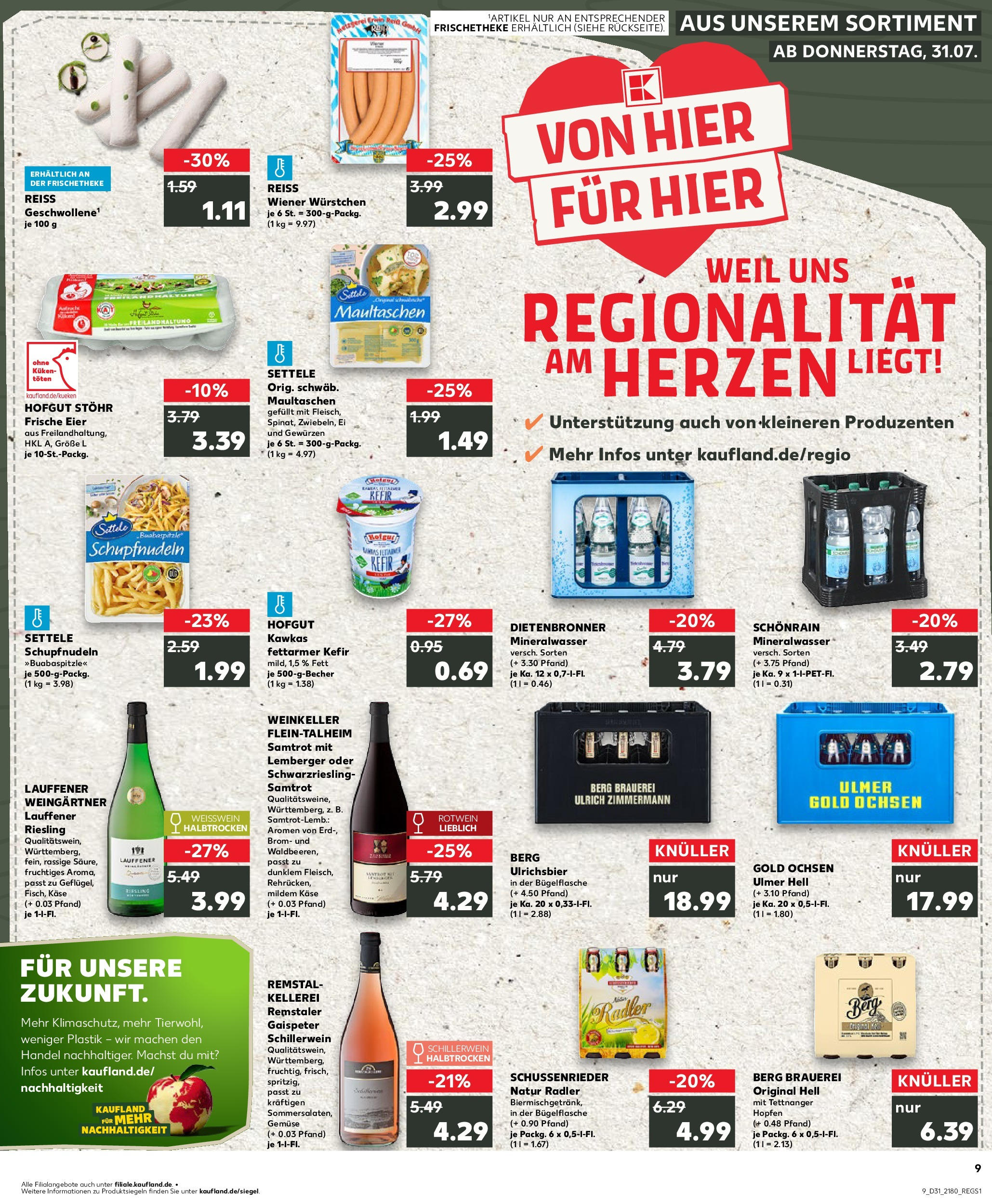 Prospekt Kaufland ab 31.07.2025 » Angebote Online zum Blättern | Seite: 9 | Produkte: Wiener wurstchen, Käse, Eier, Mineralwasser