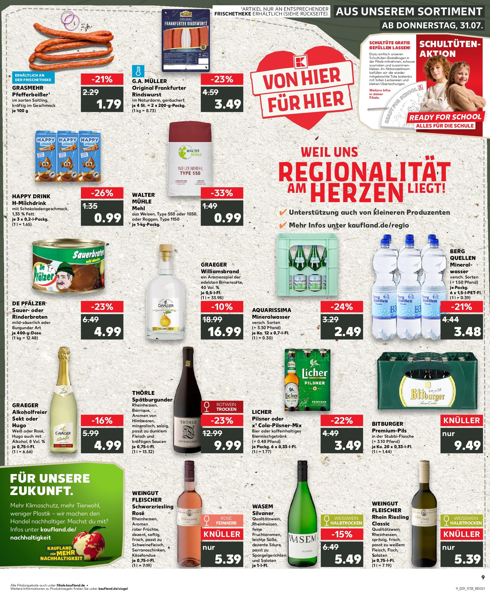 Prospekt Kaufland ab 31.07.2025 » Angebote und Werbung Online | Seite: 9 | Produkte: Mehl, Bier, Weißwein, Rotwein Prospekt Kaufland ab 31.07.2025 » Angebote Online zum Blättern | Seite: 9 | Produkte: Mehl, Bier, Weißwein, Rotwein