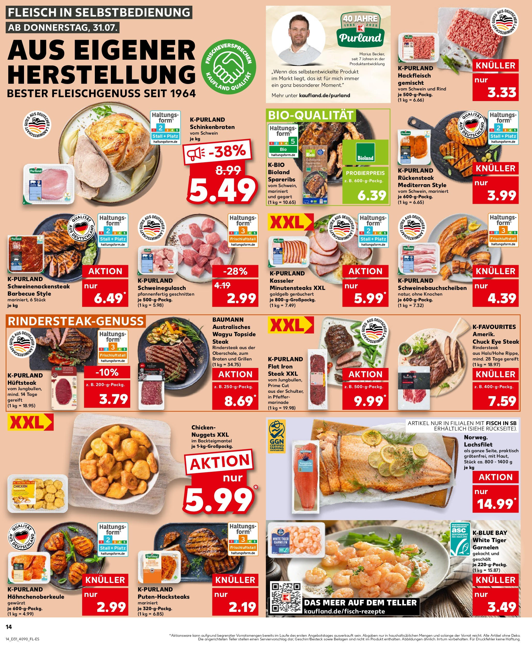 Prospekt Kaufland ab 31.07.2025 » Angebote und Werbung Online | Seite: 14 | Produkte: Garnelen, Fisch, Tiger garnelen, Steak Prospekt Kaufland ab 31.07.2025 » Angebote Online zum Blättern | Seite: 14 | Produkte: Garnelen, Fisch, Tiger garnelen, Steak