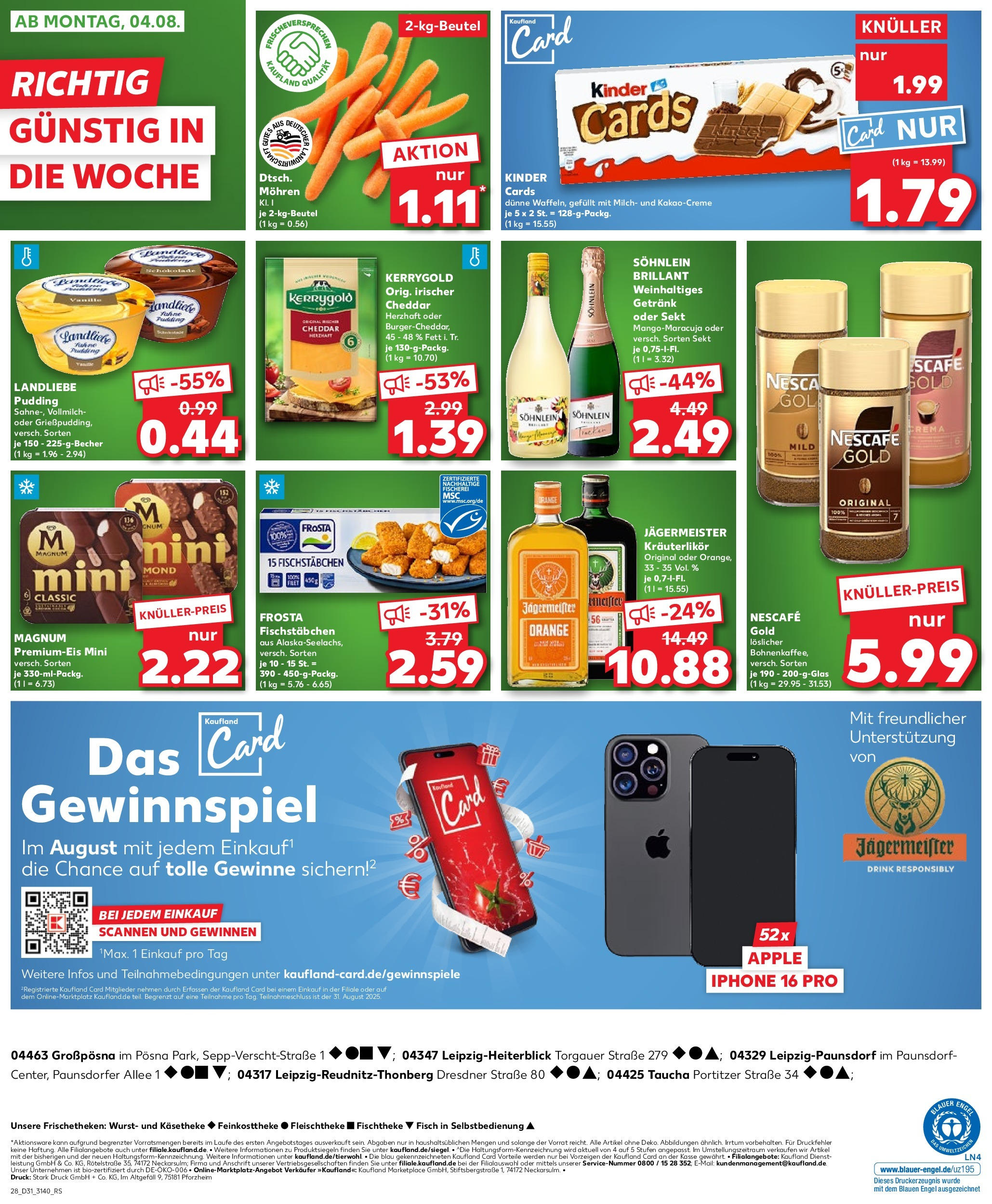 Prospekt Kaufland ab 31.07.2025 » Angebote und Werbung Online | Seite: 28 | Produkte: Sekt, Iphone, Frosta, Jägermeister Prospekt Kaufland ab 31.07.2025 » Angebote Online zum Blättern | Seite: 28 | Produkte: Sekt, Iphone, Frosta, Jägermeister