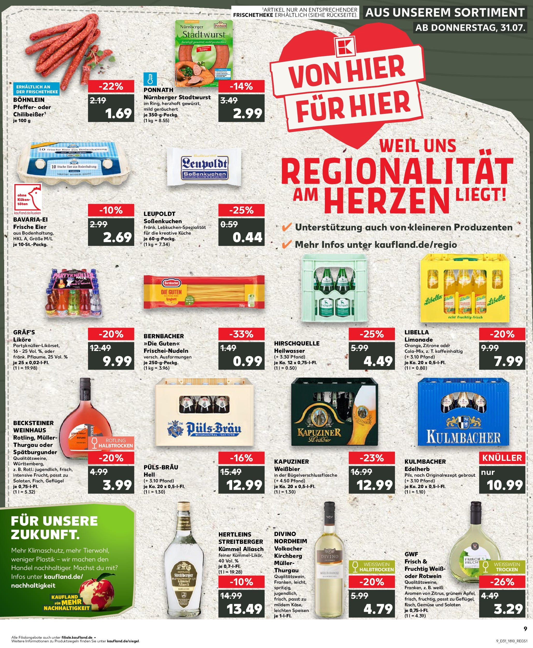 Prospekt Kaufland ab 31.07.2025 » Angebote Online zum Blättern | Seite: 9 | Produkte: Weißwein, Weißbier, Zitrone, Pasta