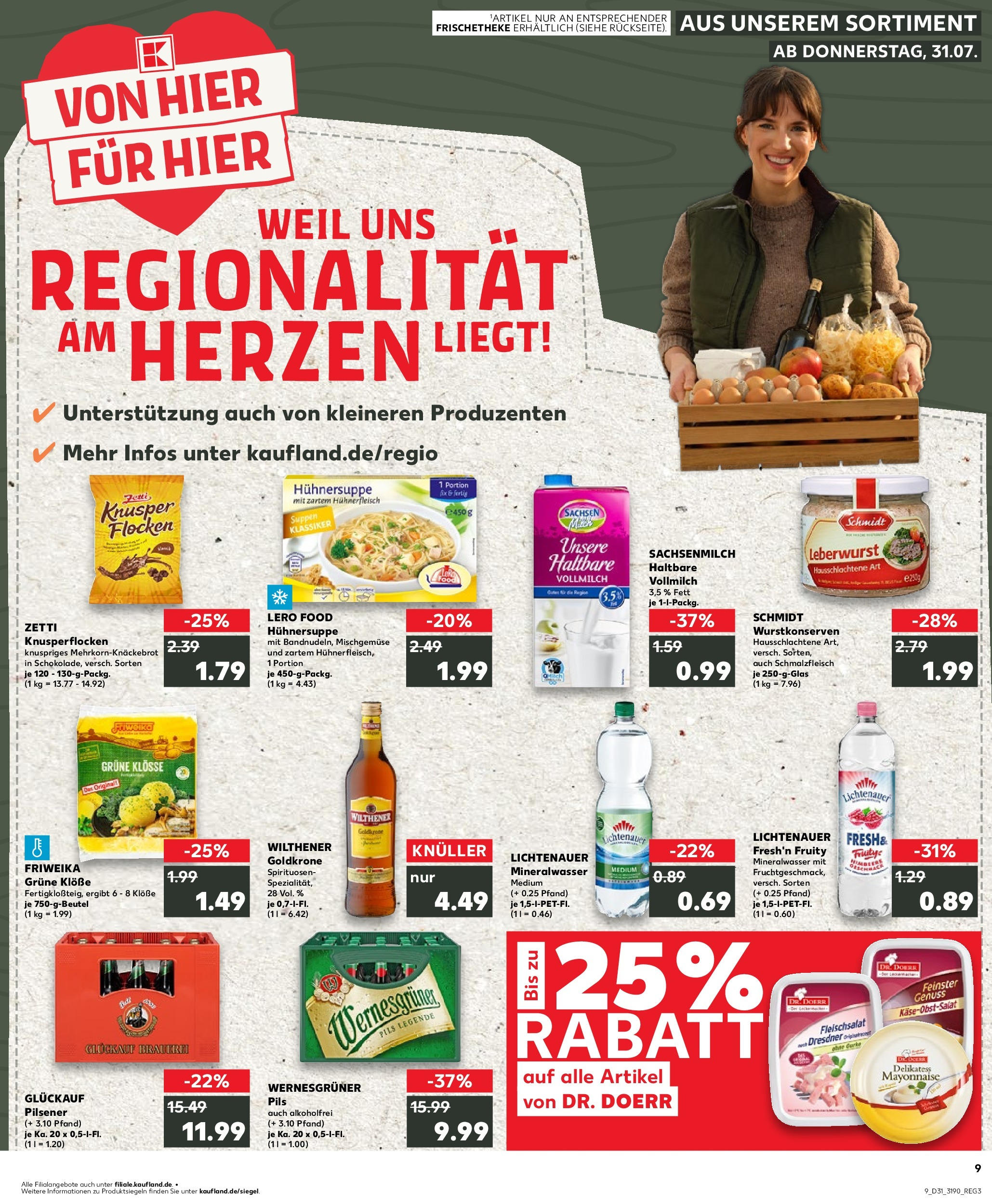 Prospekt Kaufland ab 31.07.2025 » Angebote Online zum Blättern | Seite: 9 | Produkte: Wilthener, Himbeere, Hühnerfleisch, Flocken