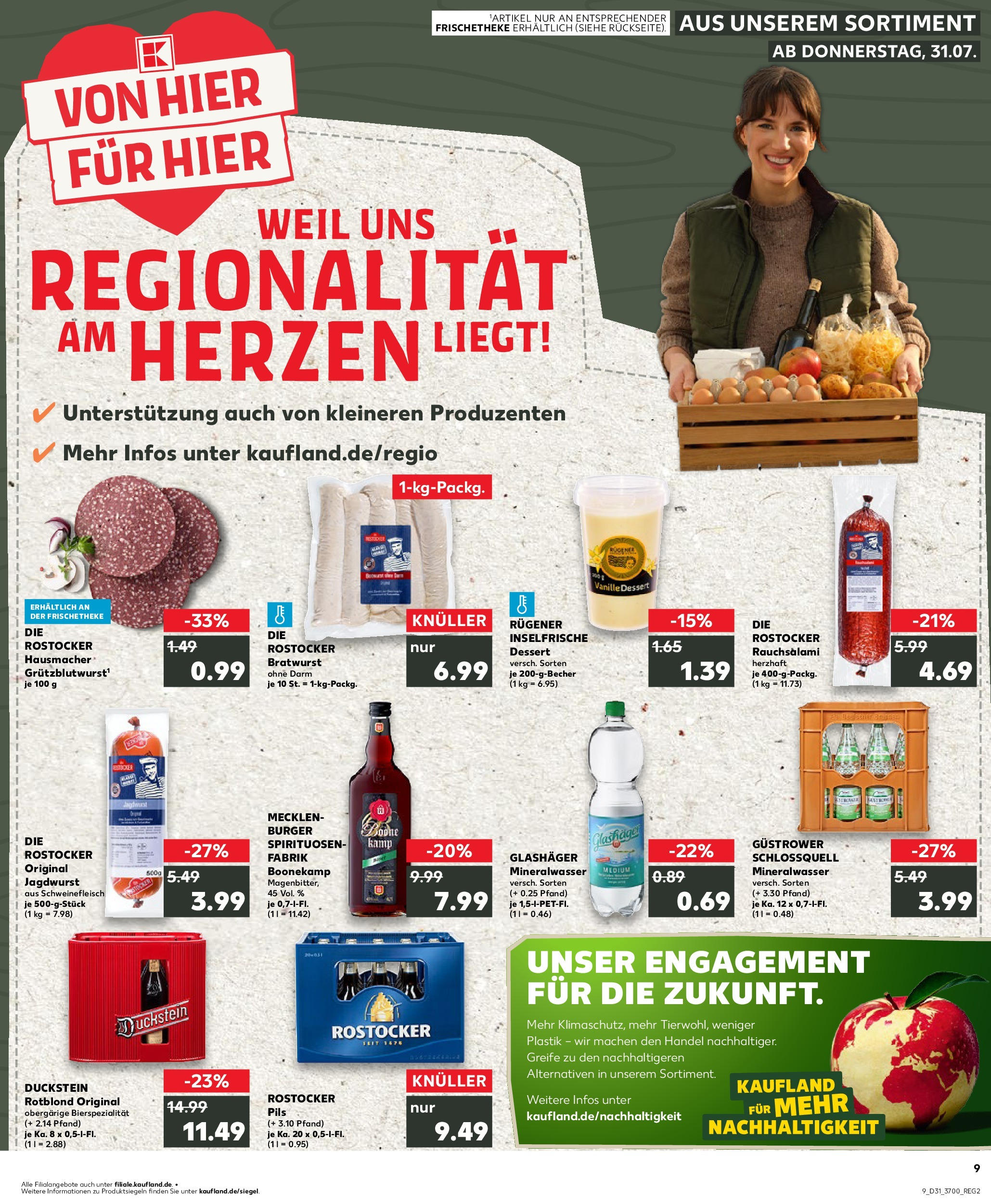 Prospekt Kaufland ab 31.07.2025 » Angebote Online zum Blättern | Seite: 9 | Produkte: Bratwurst, Burger, Mineralwasser, Schweinefleisch