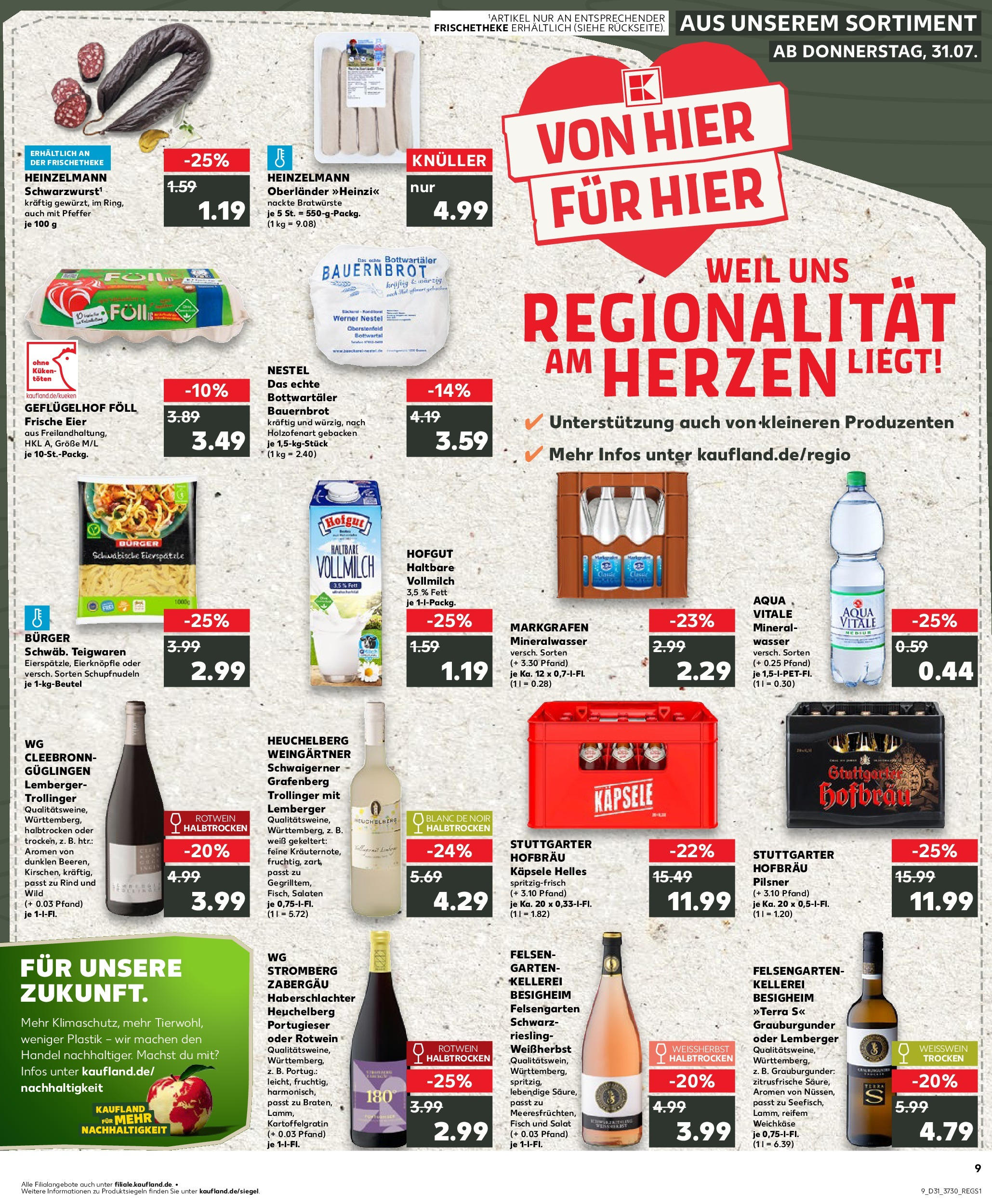 Prospekt Kaufland ab 31.07.2025 » Angebote und Werbung Online | Seite: 9 | Produkte: Weißwein, Burger, Mineralwasser, Fisch Prospekt Kaufland ab 31.07.2025 » Angebote Online zum Blättern | Seite: 9 | Produkte: Weißwein, Burger, Mineralwasser, Fisch