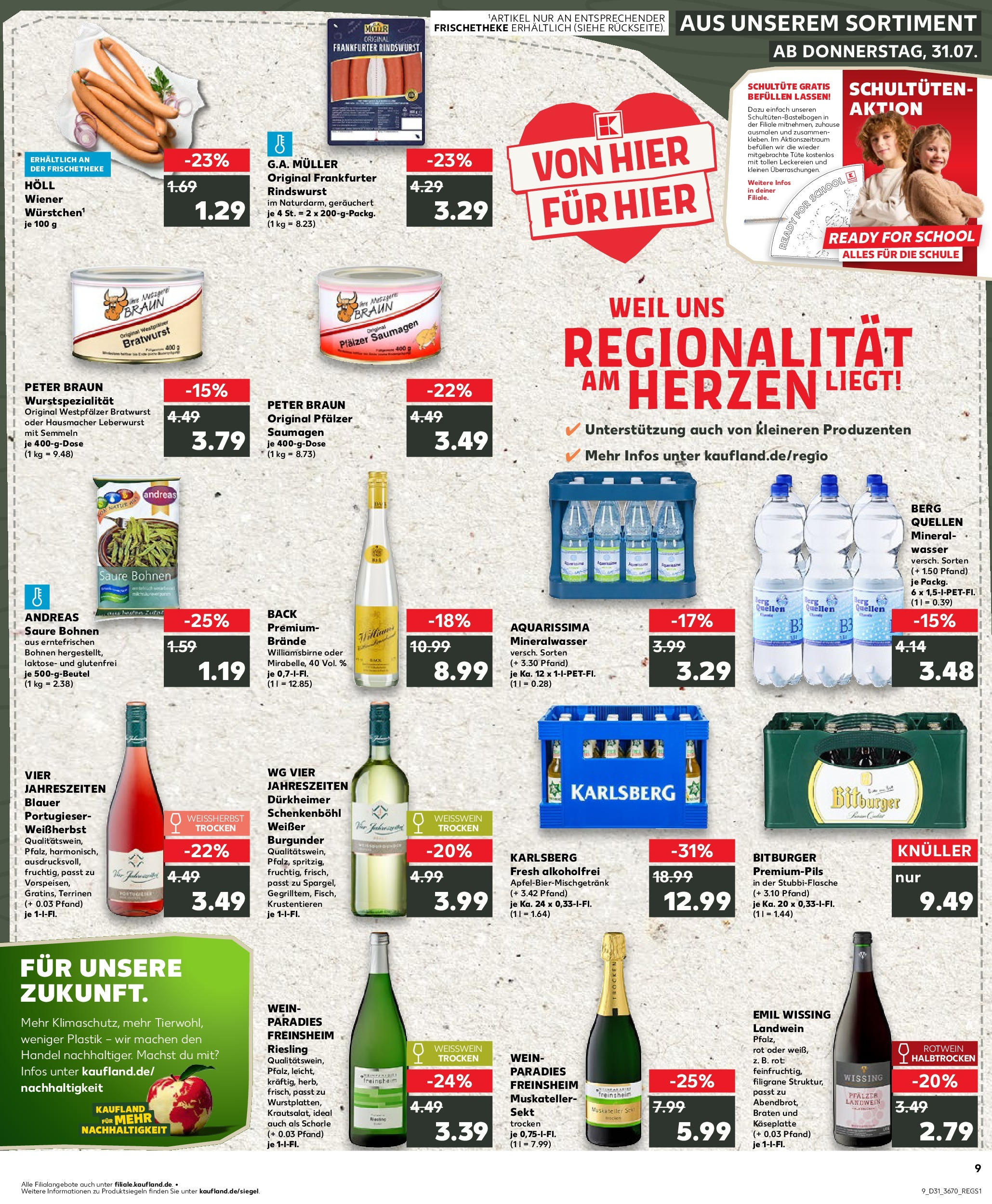 Prospekt Kaufland ab 31.07.2025 » Angebote und Werbung Online | Seite: 9 | Produkte: Sekt, Bratwurst, Mineralwasser, Wein Prospekt Kaufland ab 31.07.2025 » Angebote Online zum Blättern | Seite: 9 | Produkte: Sekt, Bratwurst, Mineralwasser, Wein