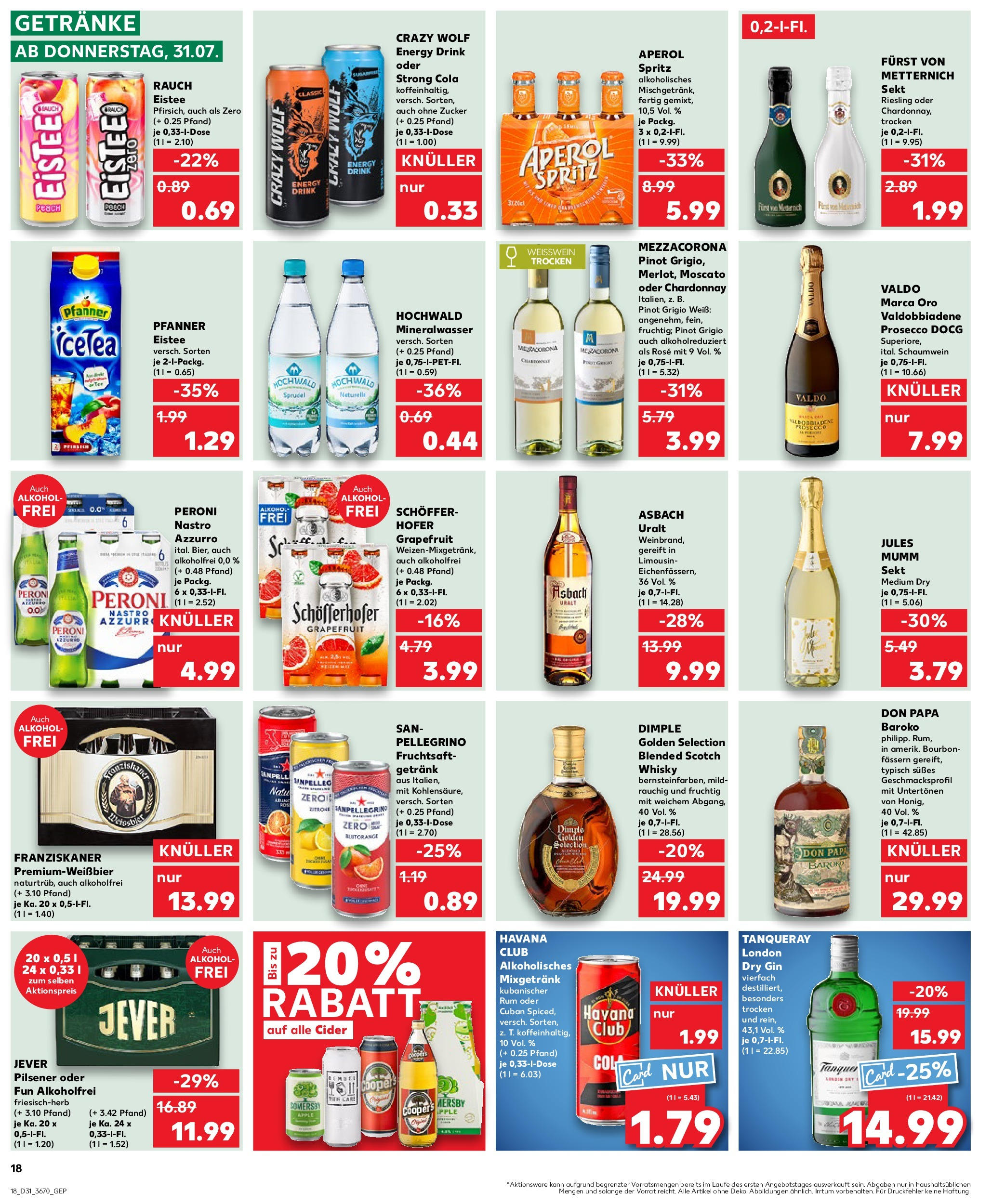 Prospekt Kaufland ab 31.07.2025 » Angebote und Werbung Online | Seite: 18 | Produkte: Whisky, Mumm sekt, Pfanner eistee, Gin Prospekt Kaufland ab 31.07.2025 » Angebote Online zum Blättern | Seite: 18 | Produkte: Whisky, Mumm sekt, Pfanner eistee, Gin