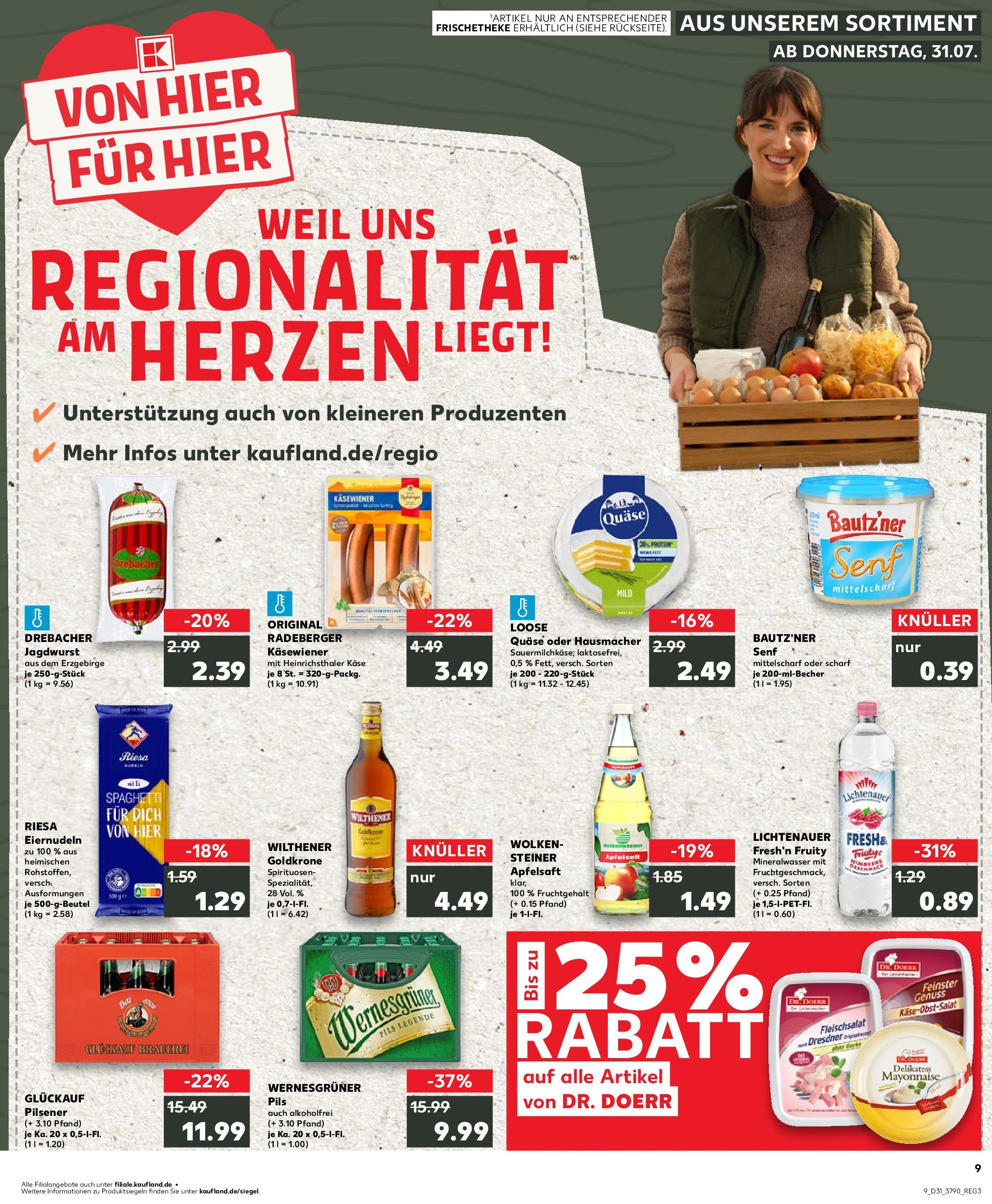 Prospekt Kaufland ab 31.07.2025 » Angebote Online zum Blättern | Seite: 9 | Produkte: Pils, Apfelsaft, Mineralwasser, Pasta