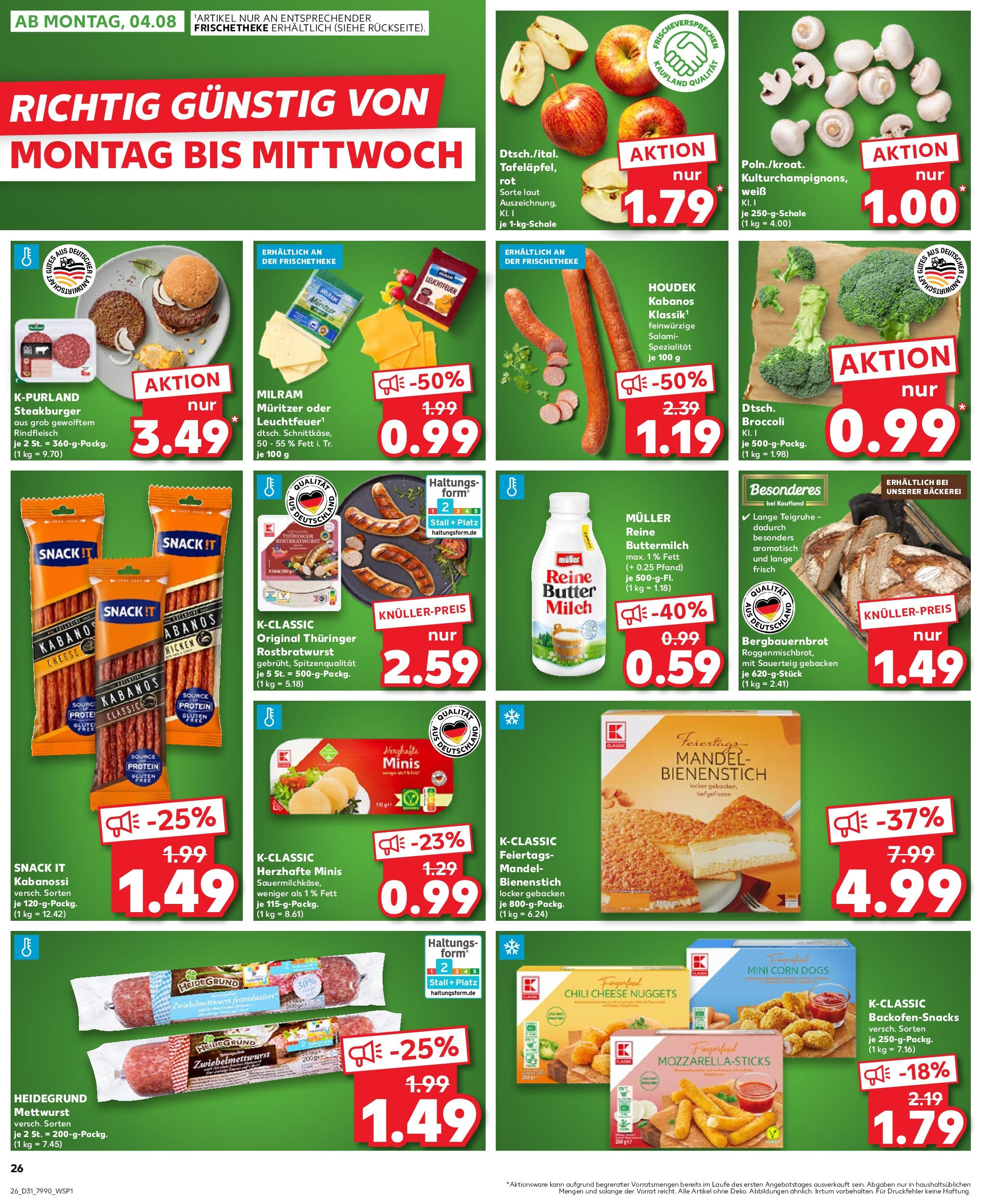 Prospekt Kaufland ab 31.07.2025 » Angebote Online zum Blättern | Seite: 26 | Produkte: Bäckerei, Milch, Butter, Salami