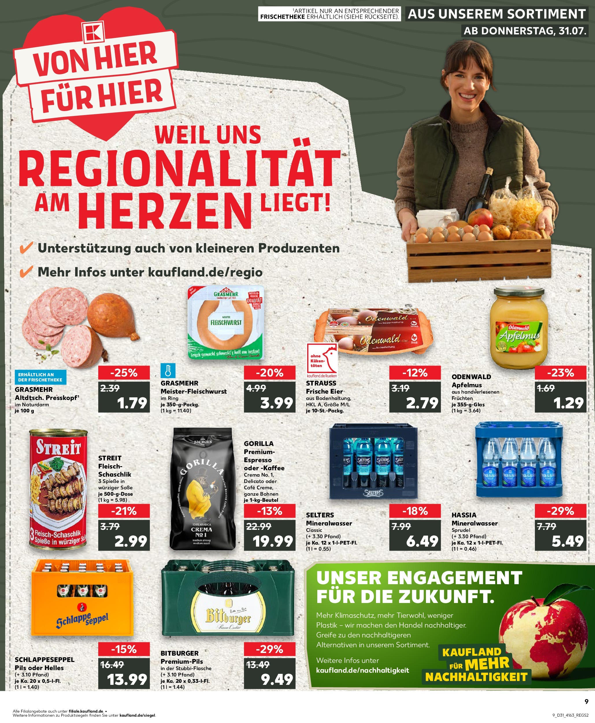 Prospekt Kaufland ab 31.07.2025 » Angebote Online zum Blättern | Seite: 9 | Produkte: Bitburger, Eier, Kaffee, Mineralwasser