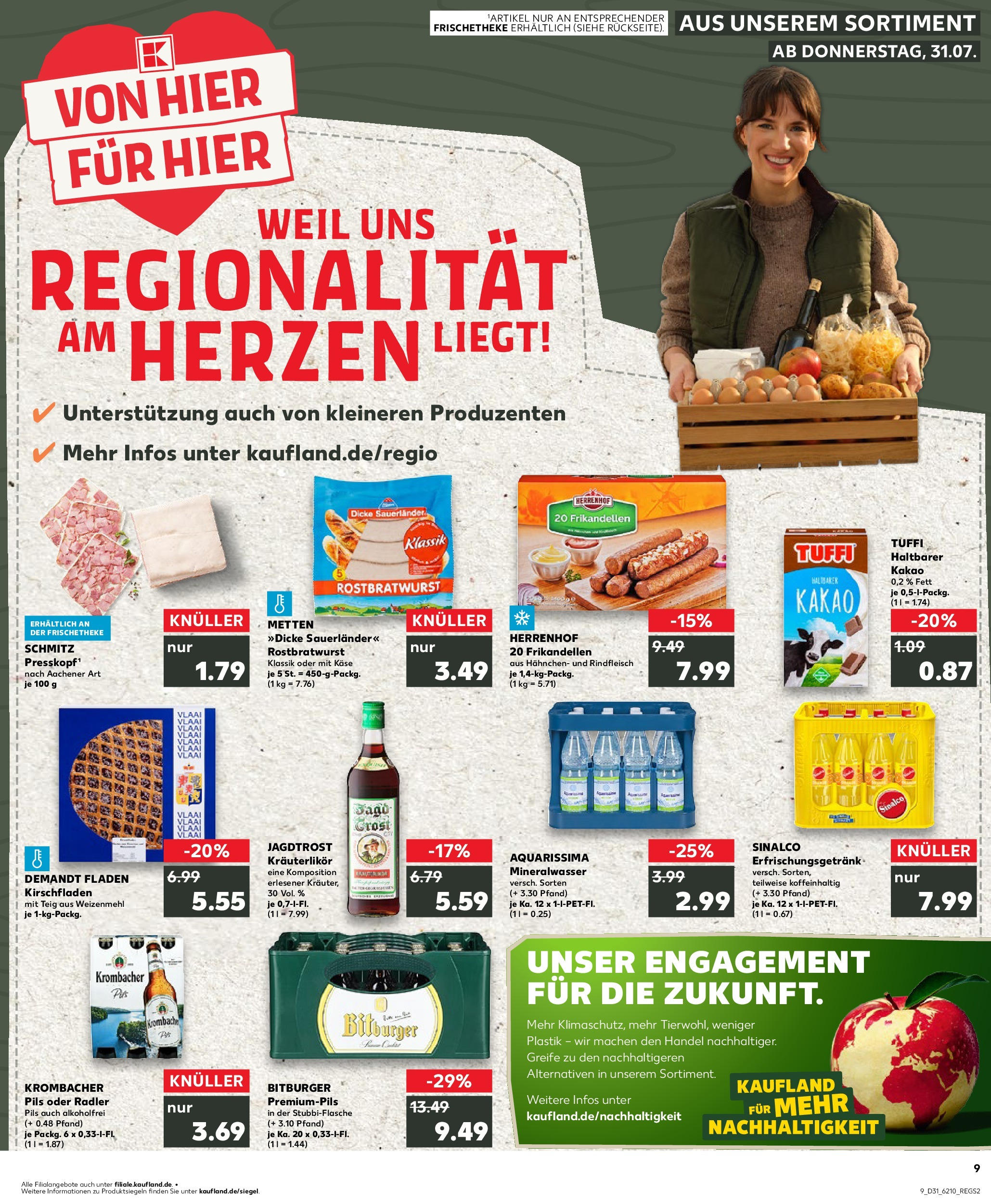 Prospekt Kaufland ab 31.07.2025 » Angebote Online zum Blättern | Seite: 9 | Produkte: Bitburger, Pils, Mineralwasser, Rindfleisch