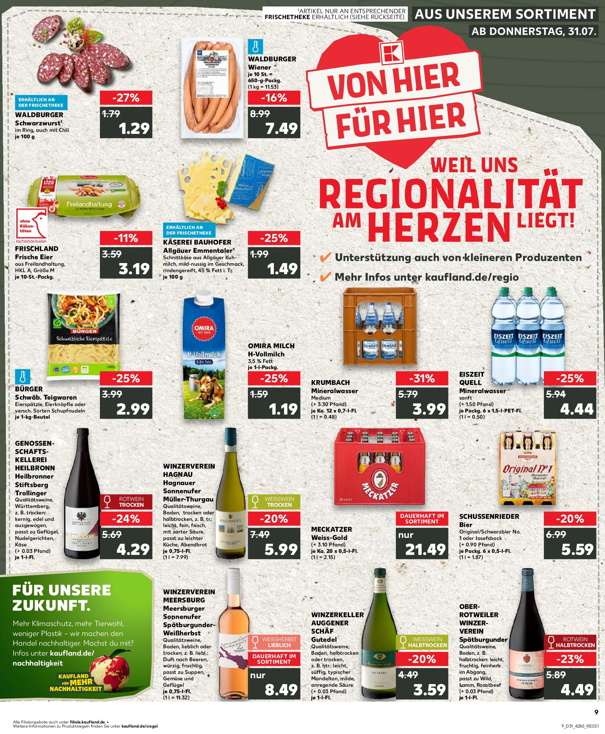 Prospekt Kaufland ab 31.07.2025 » Angebote Online zum Blättern | Seite: 9 | Produkte: Milch, Käse, Bier, Burger