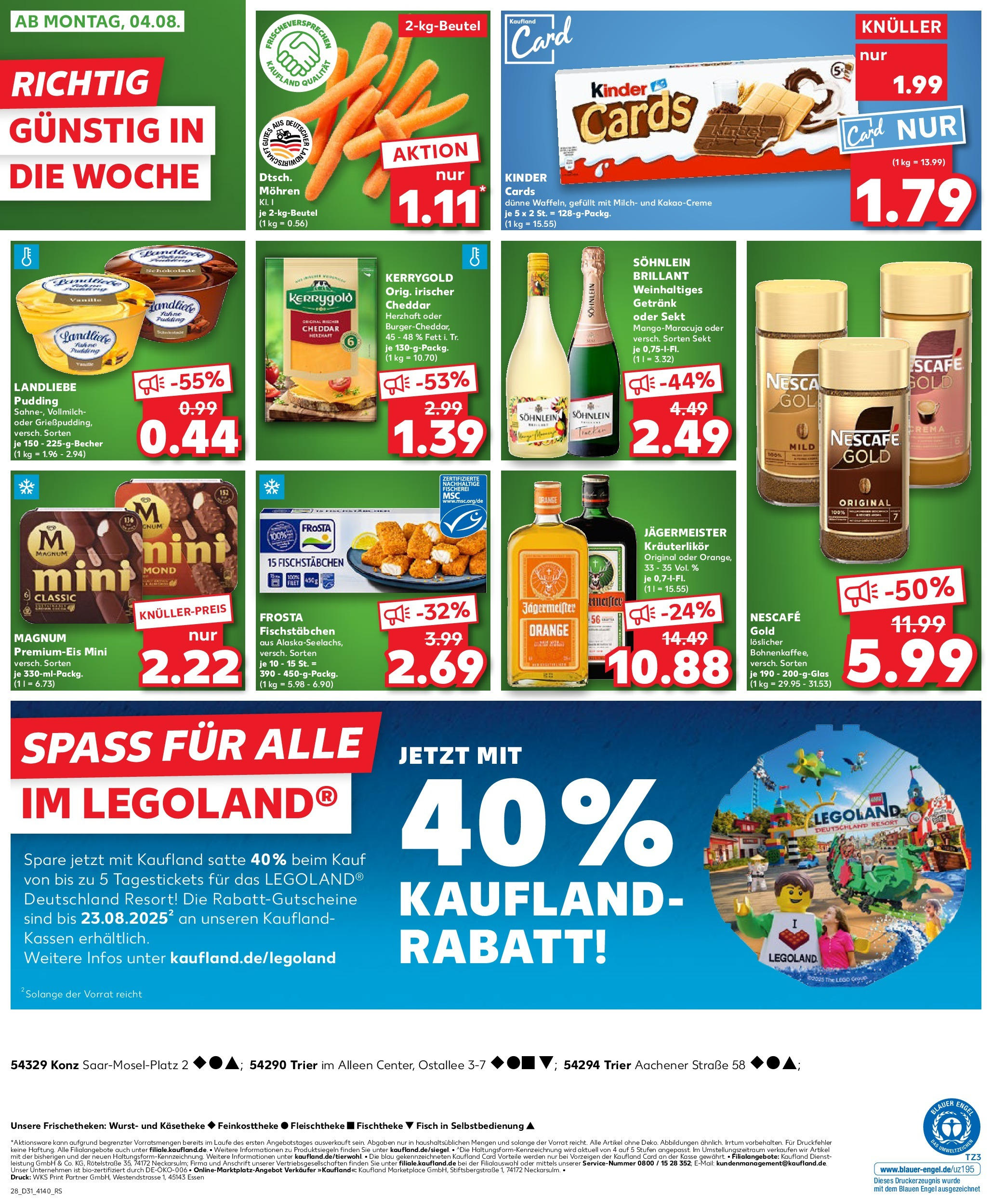 Prospekt Kaufland ab 31.07.2025 » Angebote und Werbung Online | Seite: 28 | Produkte: Nescafe, Milch, Pudding, Wurst Prospekt Kaufland ab 31.07.2025 » Angebote Online zum Blättern | Seite: 28 | Produkte: Nescafe, Milch, Pudding, Wurst