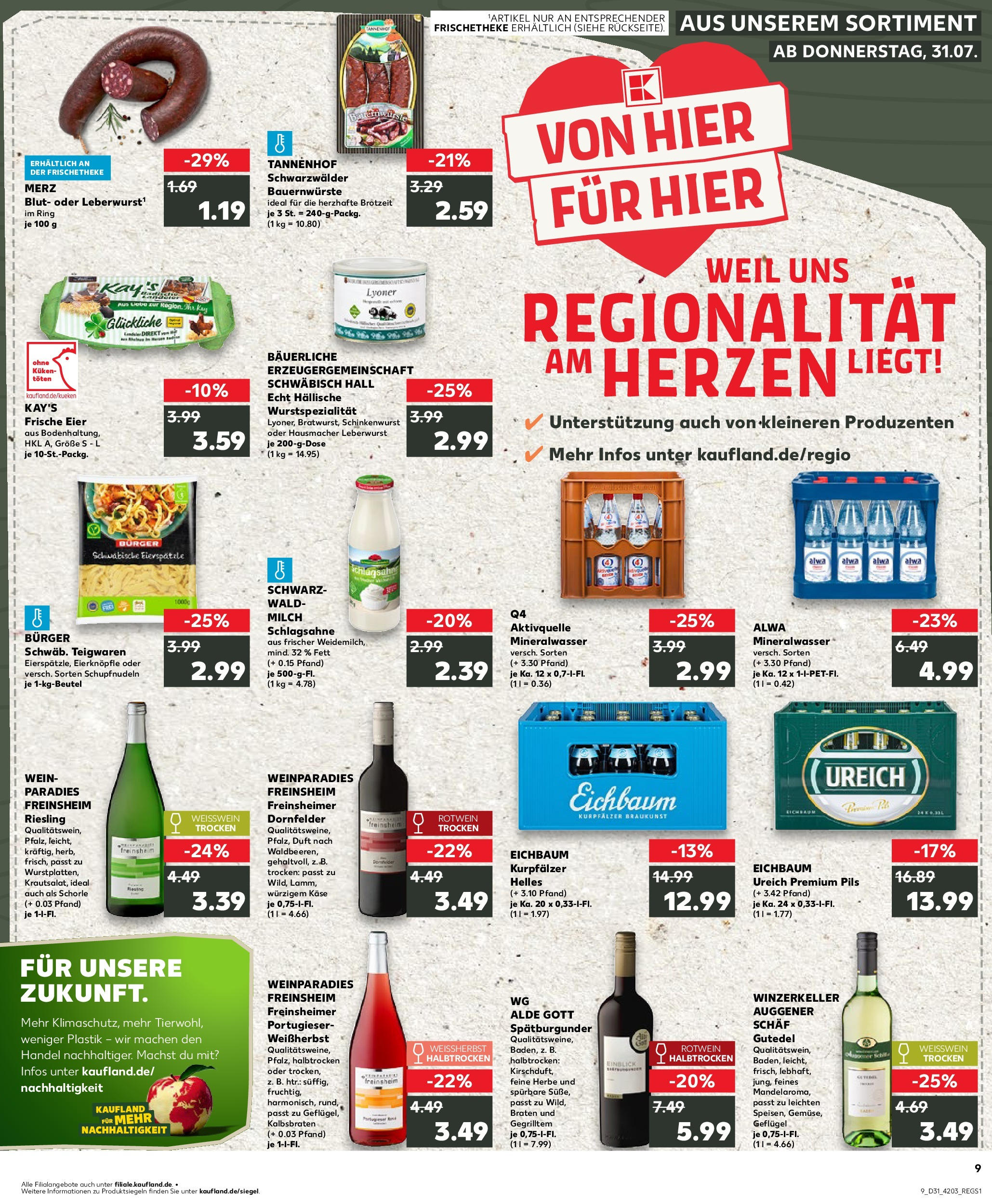 Prospekt Kaufland ab 30.07.2025 » Angebote Online zum Blättern | Seite: 9 | Produkte: Schlagsahne, Milch, Rotwein, Pils