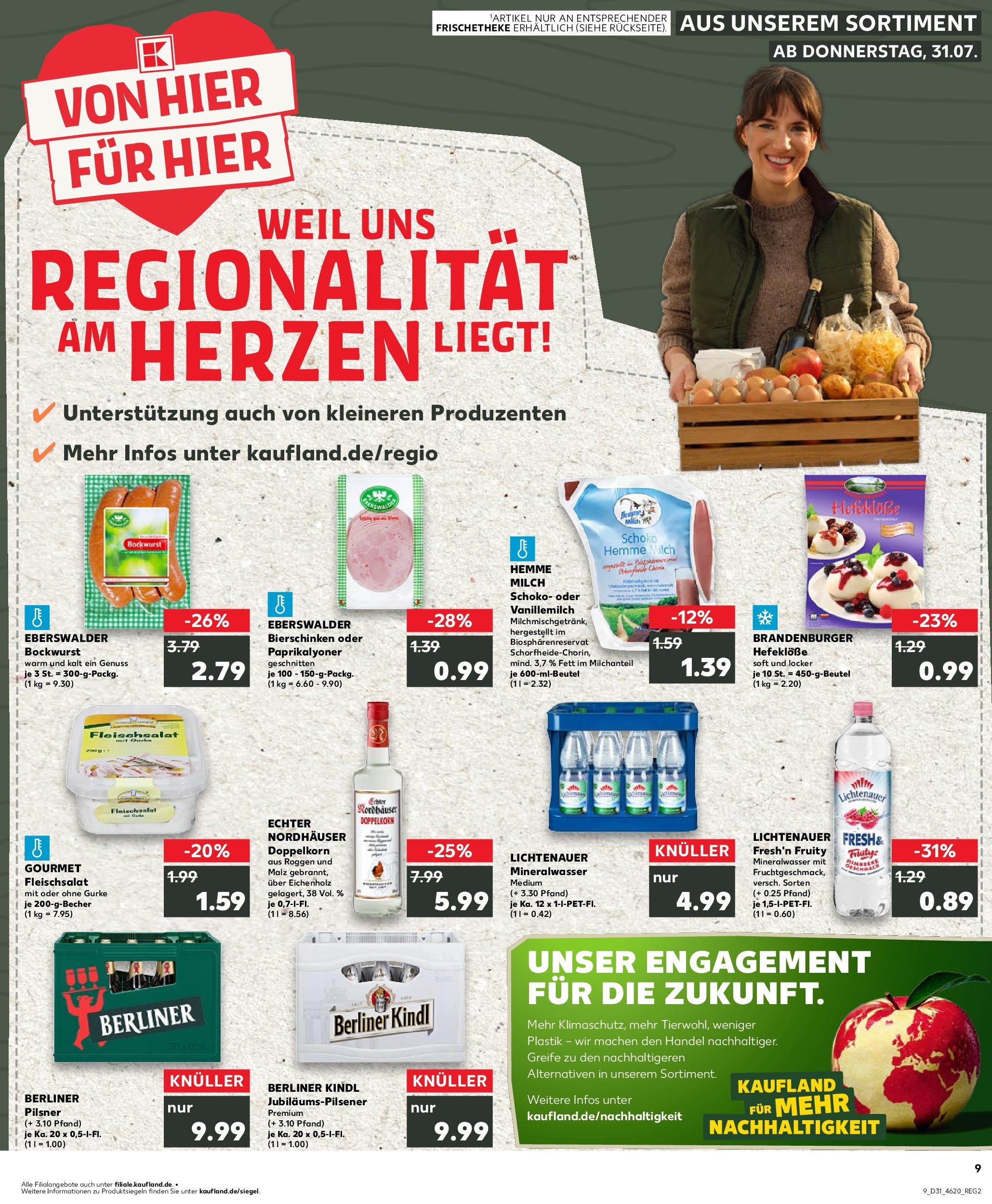 Prospekt Kaufland ab 31.07.2025 » Angebote Online zum Blättern | Seite: 9 | Produkte: Berliner, Milch, Mineralwasser, Berliner pilsner