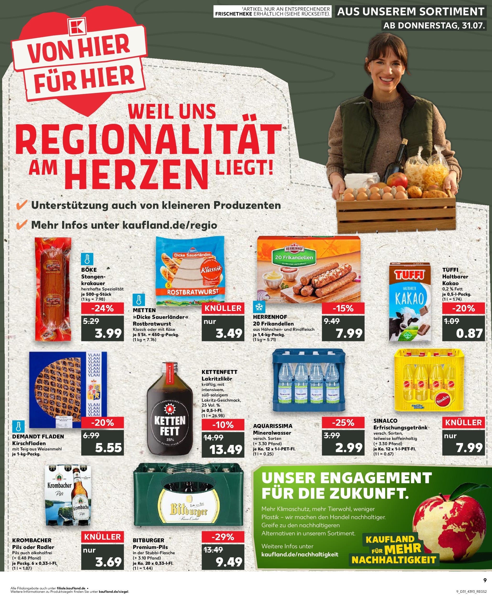 Prospekt Kaufland ab 31.07.2025 » Angebote Online zum Blättern | Seite: 9 | Produkte: Sinalco, Hahnchen, Mineralwasser, Rindfleisch