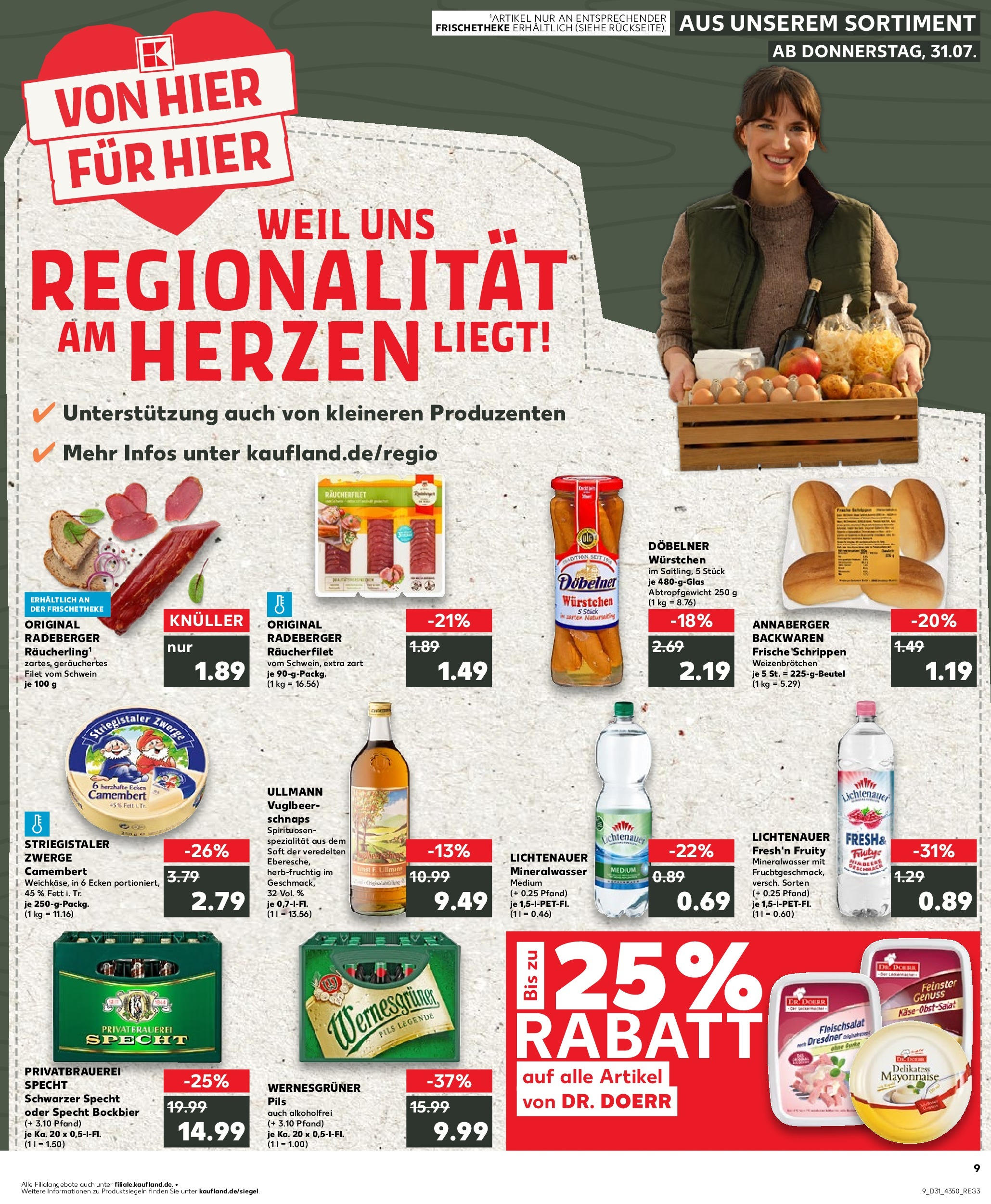 Prospekt Kaufland ab 31.07.2025 » Angebote Online zum Blättern | Seite: 9 | Produkte: Schnaps, Pils, Wernesgruner, Mayonnaise