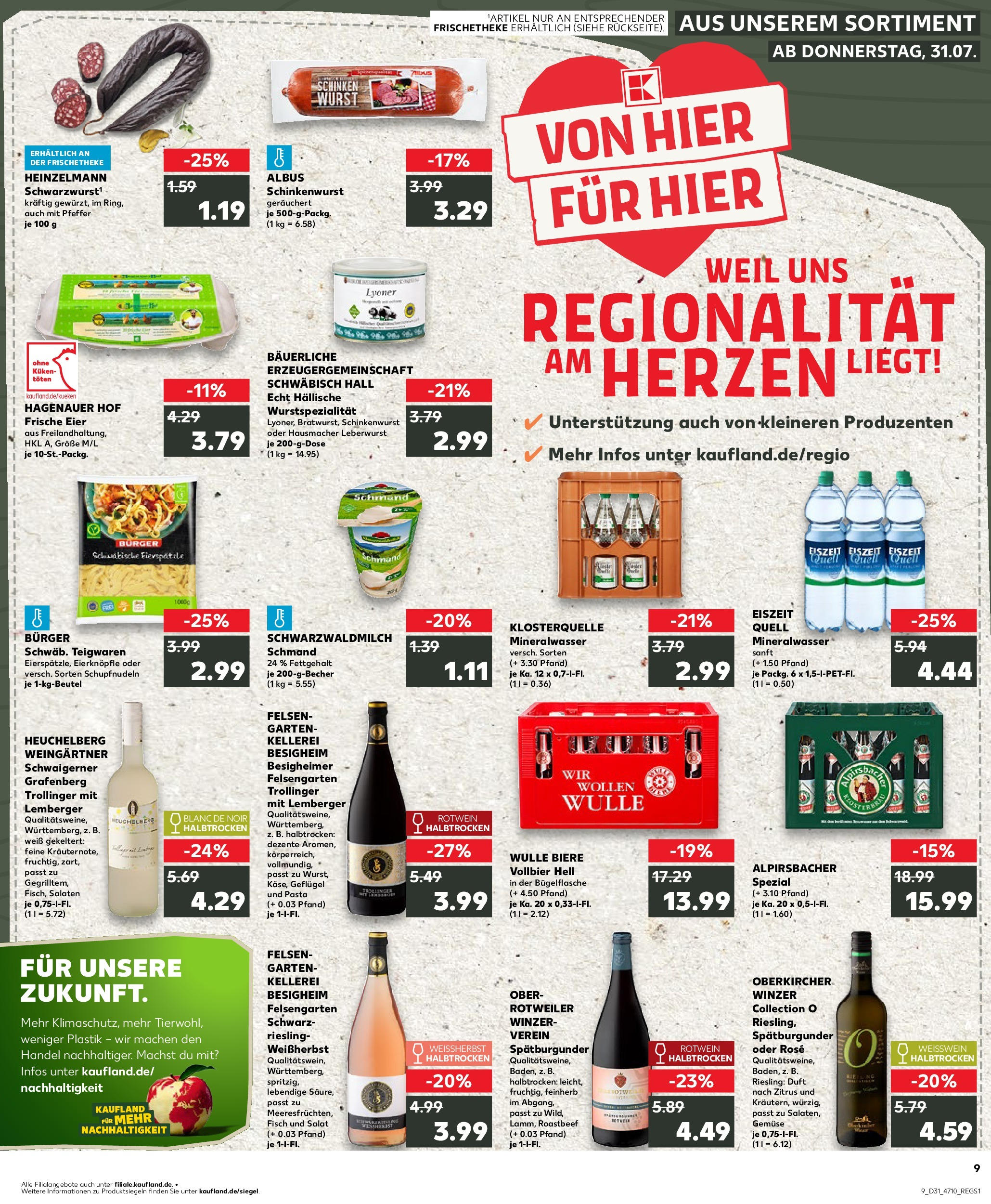 Prospekt Kaufland ab 31.07.2025 » Angebote Online zum Blättern | Seite: 9 | Produkte: Weißwein, Rotwein, Pasta, Salat