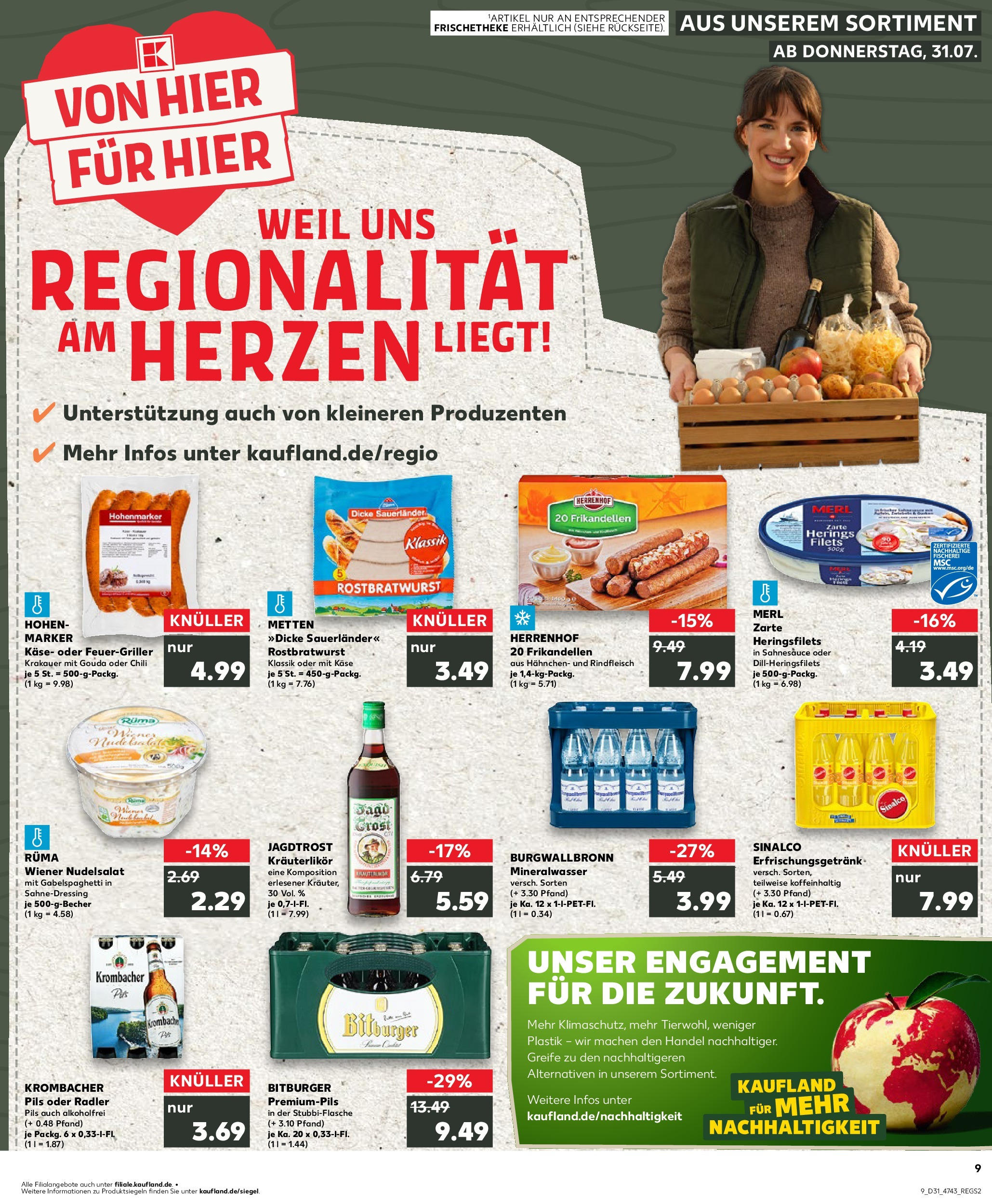 Prospekt Kaufland ab 31.07.2025 » Angebote Online zum Blättern | Seite: 9 | Produkte: Sinalco, Bitburger, Hahnchen, Käse