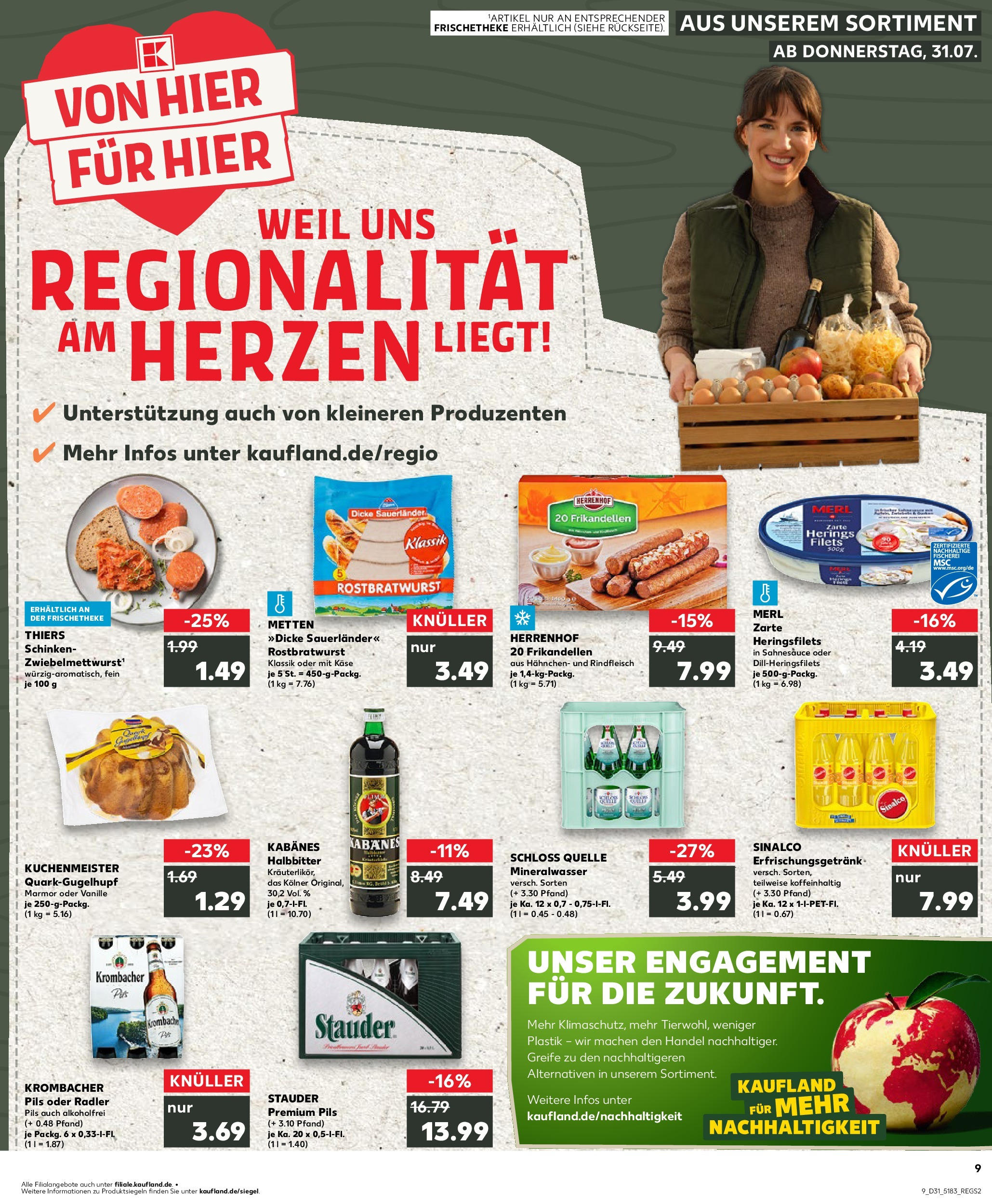Prospekt Kaufland ab 31.07.2025 » Angebote Online zum Blättern | Seite: 9 | Produkte: Pils, Krombacher, Schinken, Rindfleisch