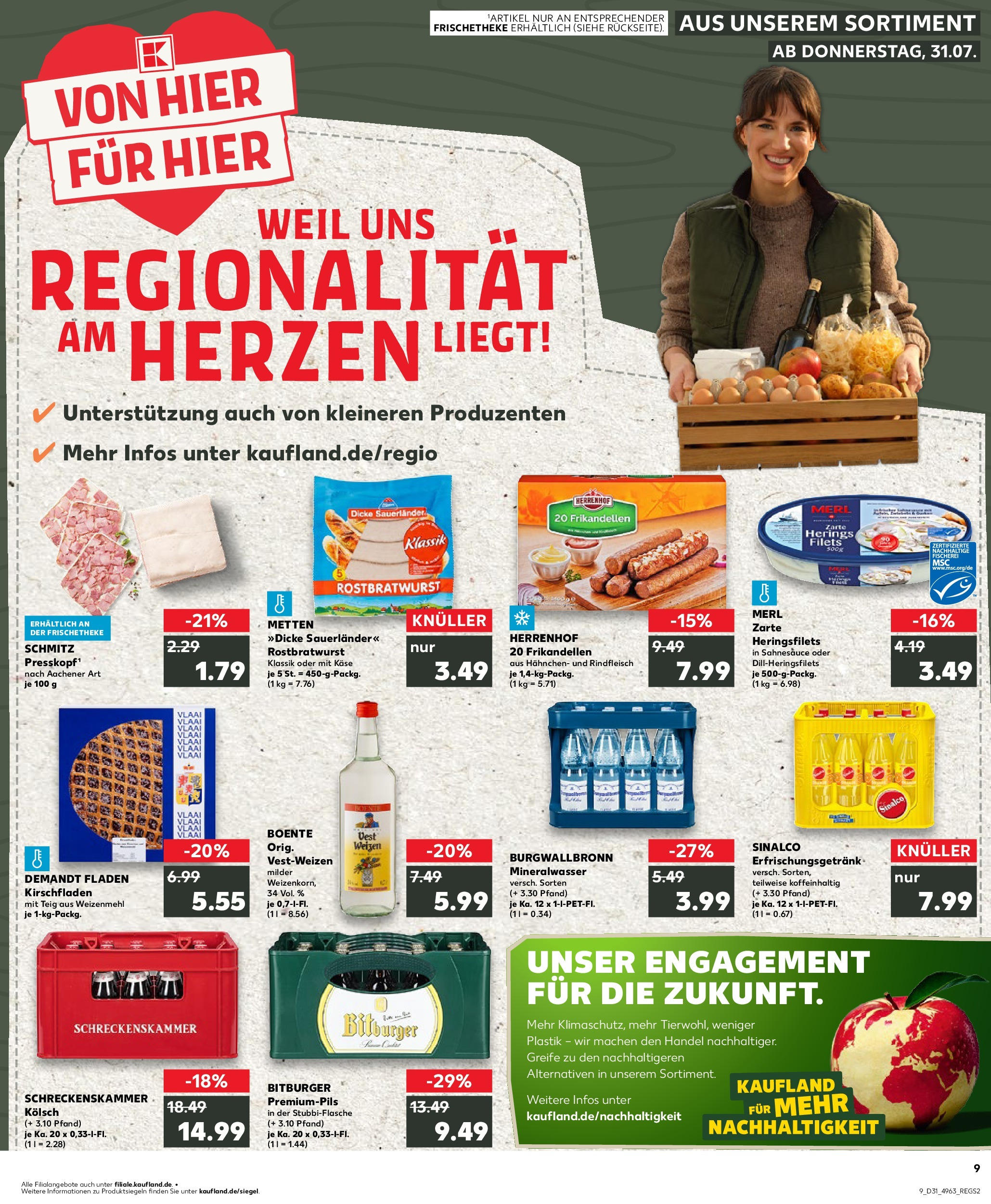 Prospekt Kaufland ab 31.07.2025 » Angebote Online zum Blättern | Seite: 9 | Produkte: Bitburger, Hahnchen, Käse, Mineralwasser