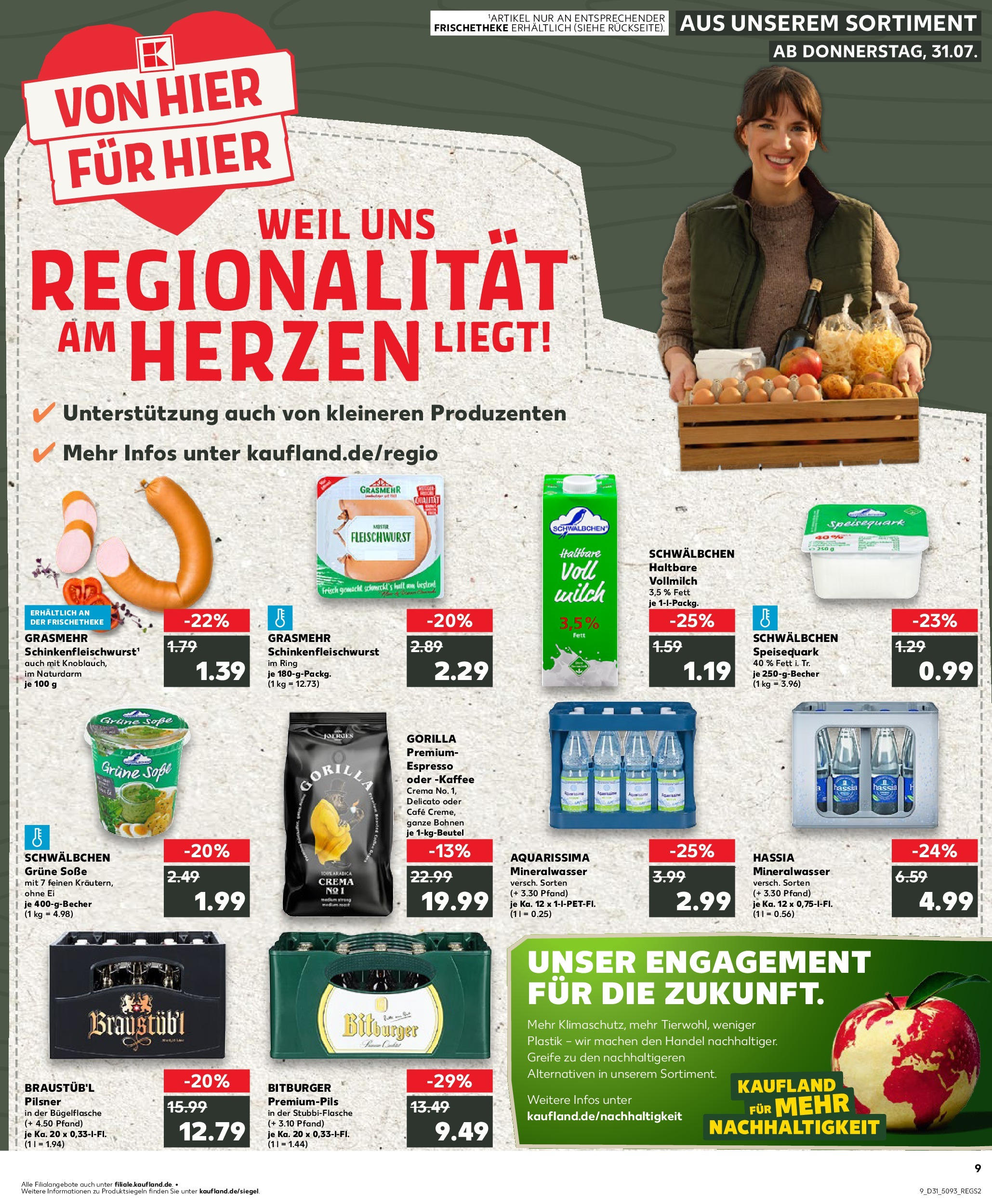 Prospekt Kaufland ab 31.07.2025 » Angebote und Werbung Online | Seite: 9 | Produkte: Quark, Haltbare milch, Mineralwasser, Soße Prospekt Kaufland ab 31.07.2025 » Angebote Online zum Blättern | Seite: 9 | Produkte: Quark, Haltbare milch, Mineralwasser, Soße
