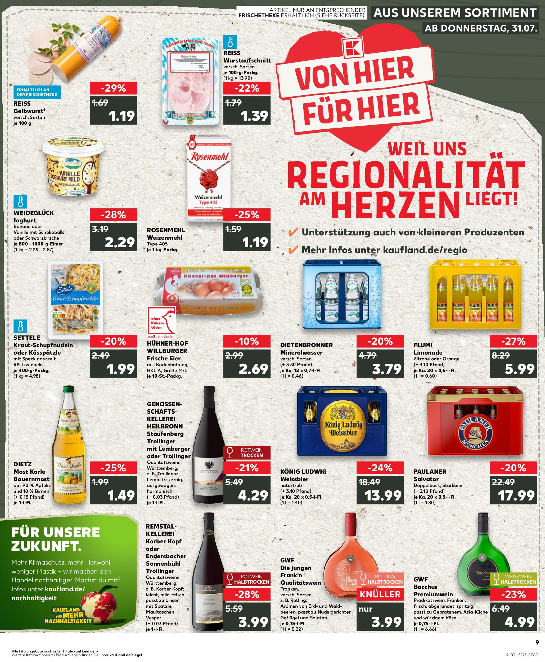 Prospekt Kaufland ab 31.07.2025 » Angebote und Werbung Online | Seite: 9 | Produkte: Rotwein, Weizenmehl, Mineralwasser, Paulaner Prospekt Kaufland ab 31.07.2025 » Angebote Online zum Blättern | Seite: 9 | Produkte: Rotwein, Weizenmehl, Mineralwasser, Paulaner
