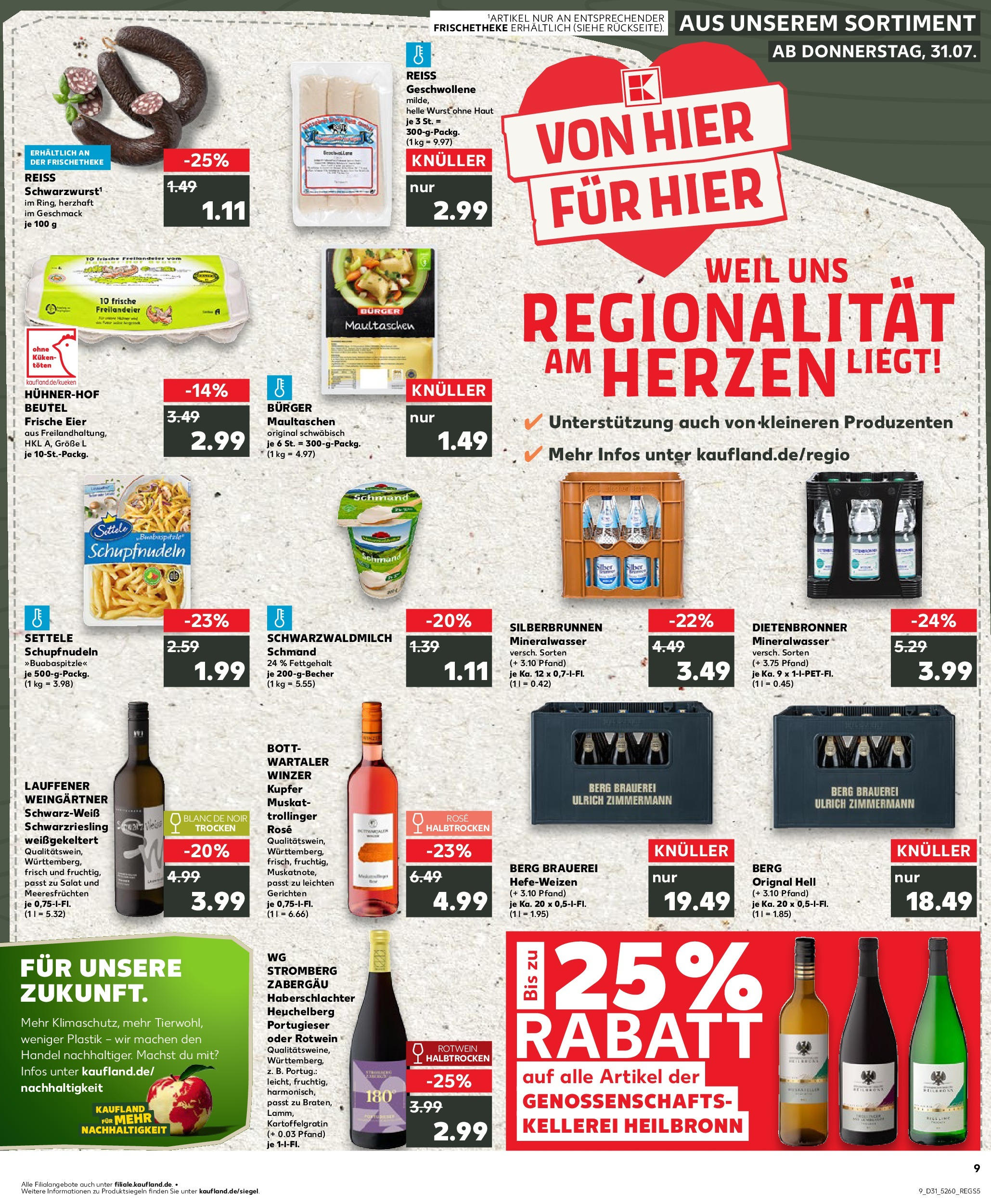 Prospekt Kaufland ab 30.07.2025 » Angebote Online zum Blättern | Seite: 9 | Produkte: Rotwein, Burger, Mineralwasser, Maultaschen