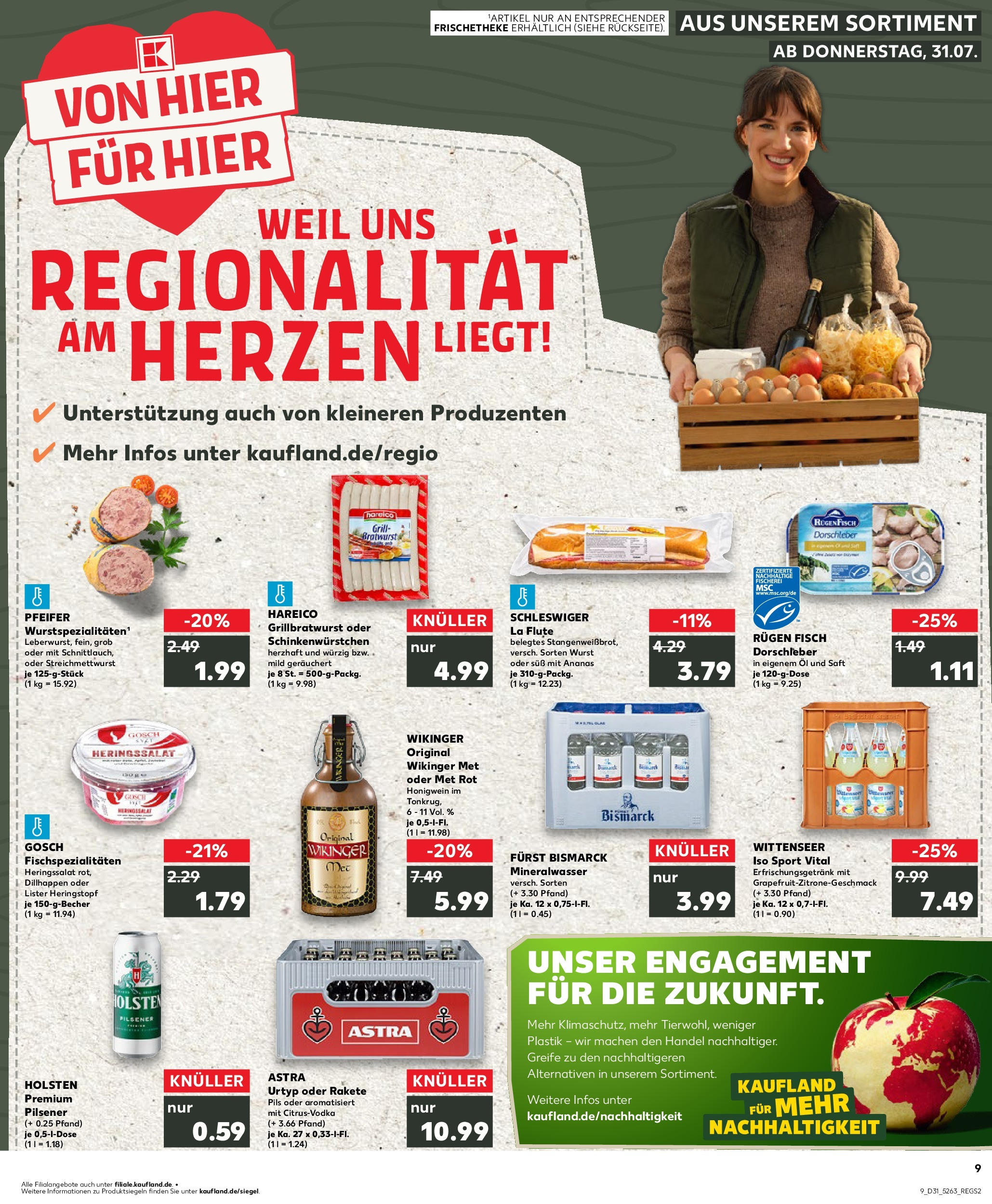 Prospekt Kaufland ab 31.07.2025 » Angebote Online zum Blättern | Seite: 9 | Produkte: Bratwurst, Astra, Mineralwasser, Saft