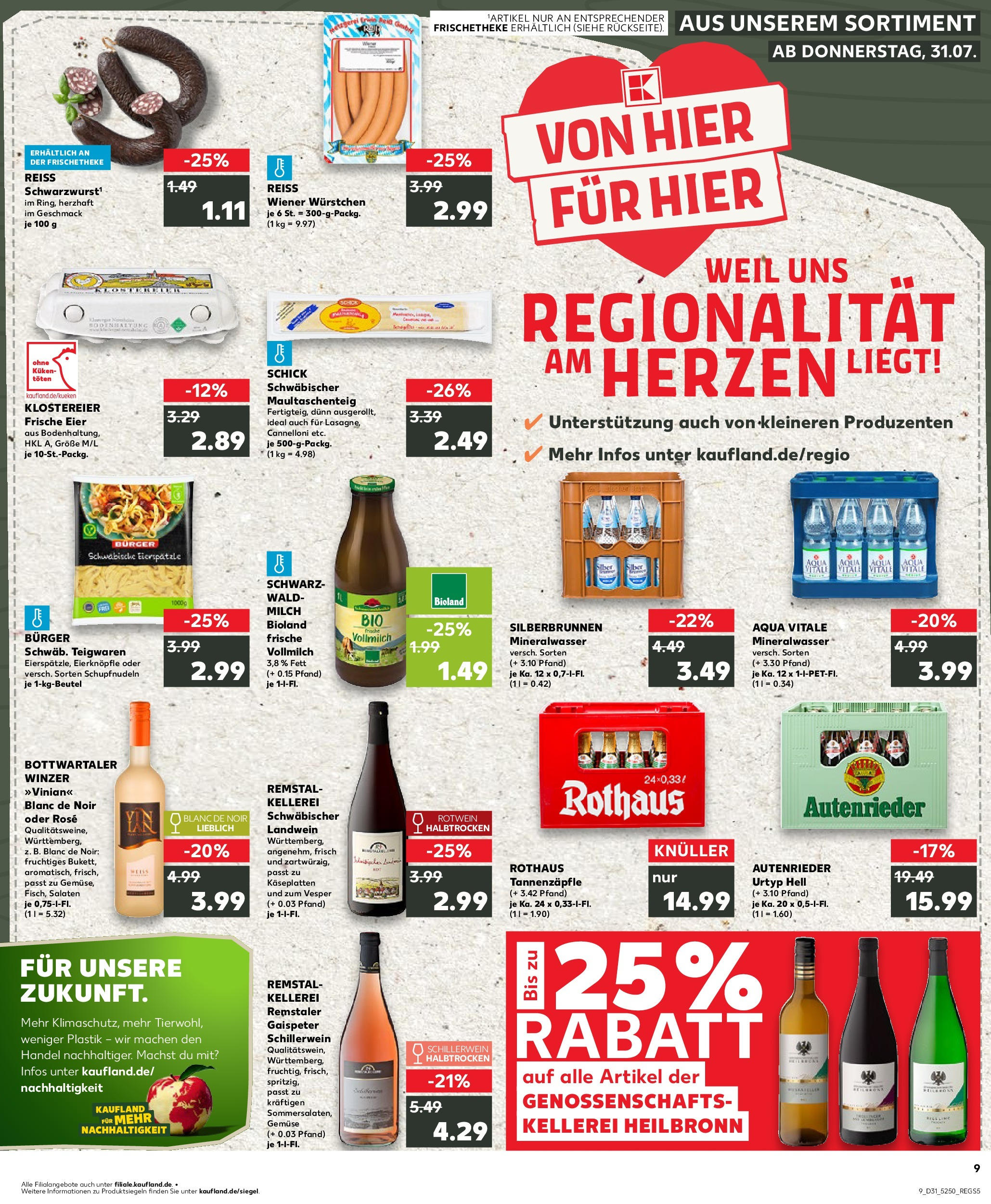 Prospekt Kaufland ab 31.07.2025 » Angebote und Werbung Online | Seite: 9 | Produkte: Wiener wurstchen, Burger, Mineralwasser, Pasta Prospekt Kaufland ab 31.07.2025 » Angebote Online zum Blättern | Seite: 9 | Produkte: Wiener wurstchen, Burger, Mineralwasser, Pasta