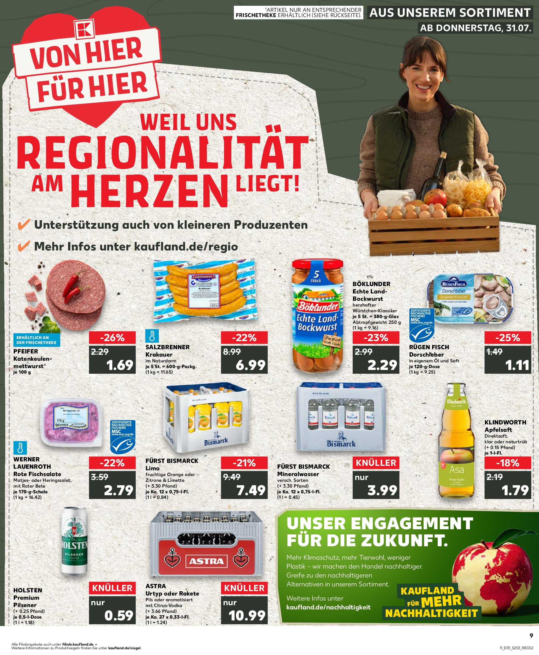 Prospekt Kaufland ab 31.07.2025 » Angebote und Werbung Online | Seite: 9 | Produkte: Pils, Holsten, Wurst, Saft Prospekt Kaufland ab 31.07.2025 » Angebote Online zum Blättern | Seite: 9 | Produkte: Pils, Holsten, Wurst, Saft