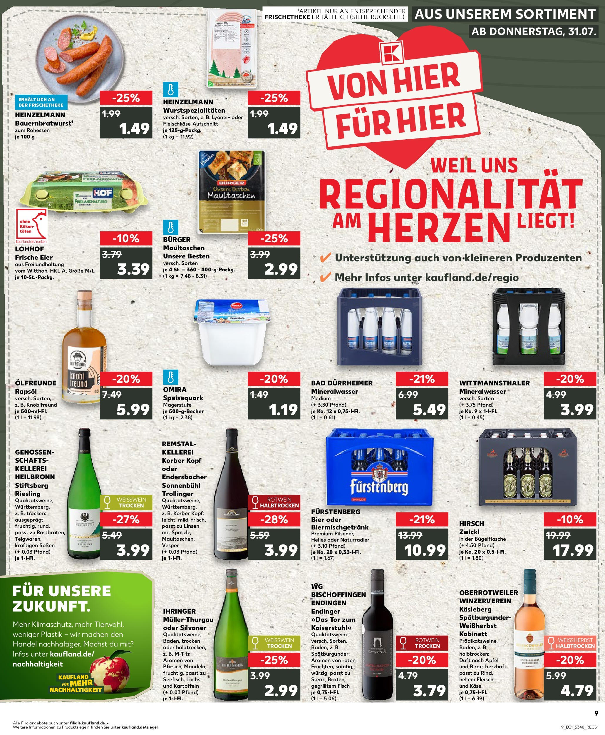 Prospekt Kaufland ab 31.07.2025 » Angebote Online zum Blättern | Seite: 9 | Produkte: Quark, Eier, Rotwein, Kartoffeln