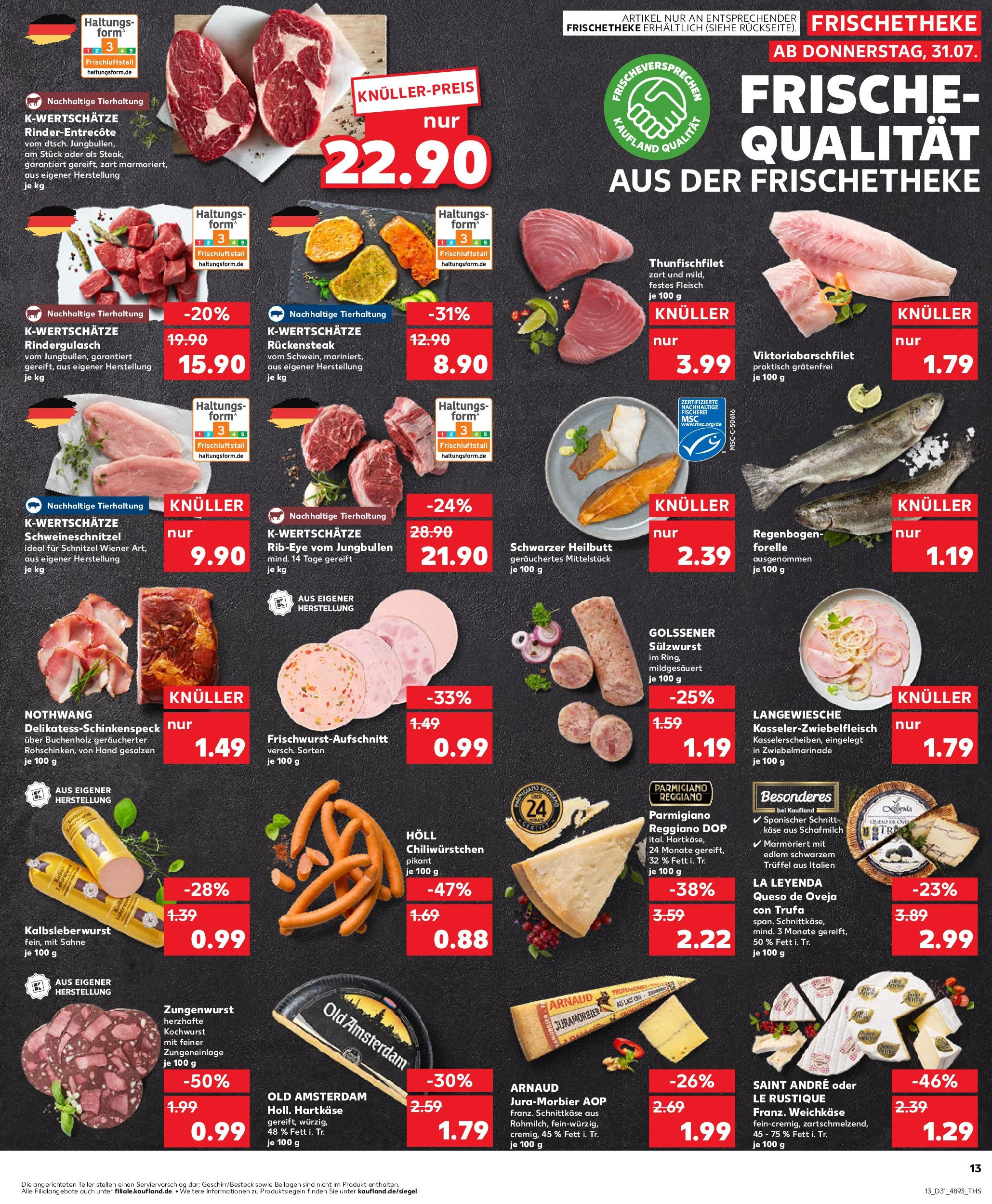 Prospekt Kaufland ab 31.07.2025 » Angebote und Werbung Online | Seite: 13 | Produkte: Rindergulasch, Schnitzel, Steak, Sahne Prospekt Kaufland ab 31.07.2025 » Angebote Online zum Blättern | Seite: 13 | Produkte: Rindergulasch, Schnitzel, Steak, Sahne