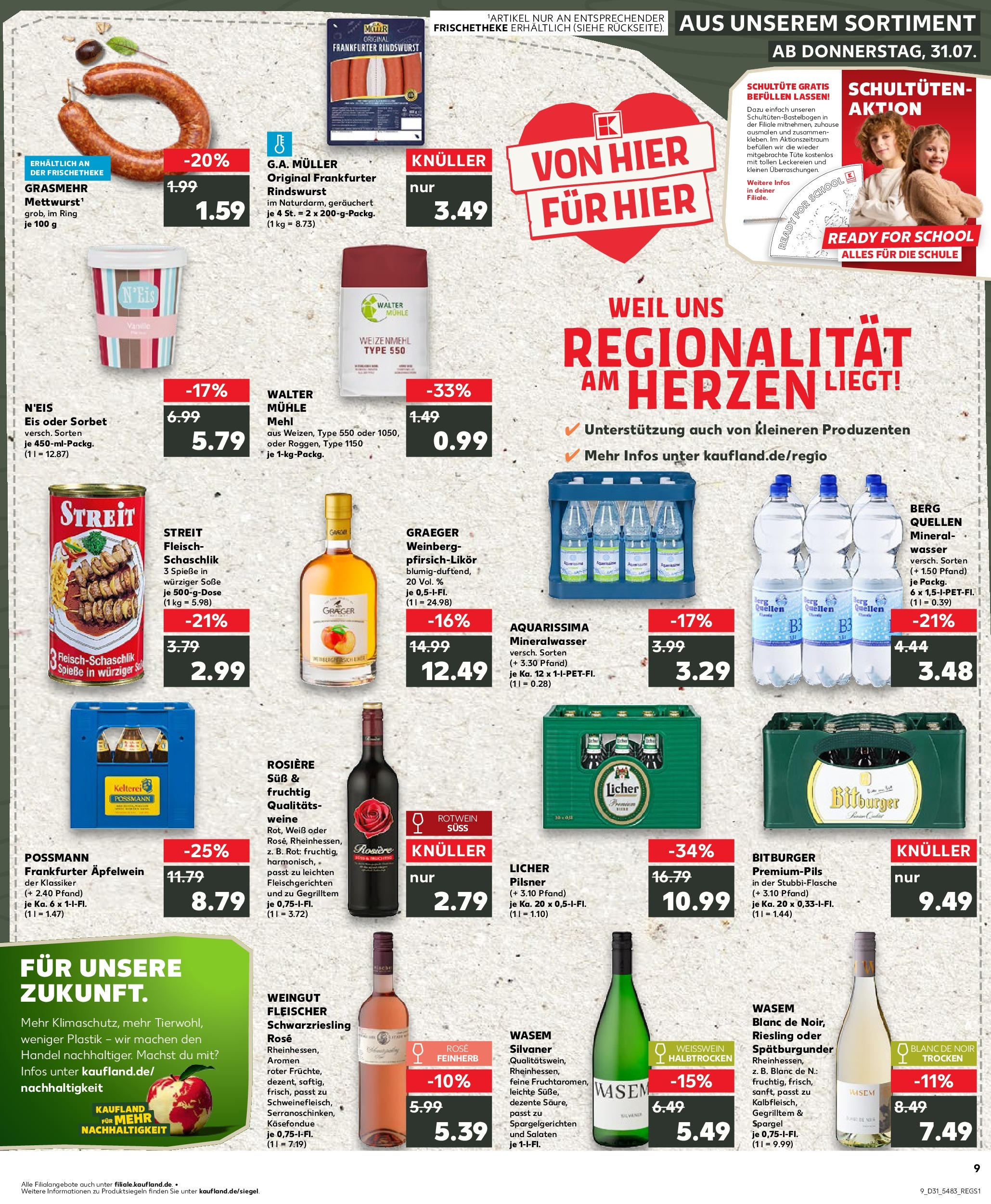 Prospekt Kaufland ab 31.07.2025 » Angebote und Werbung Online | Seite: 9 | Produkte: Mühle, Pils, Spieße, Soße Prospekt Kaufland ab 31.07.2025 » Angebote Online zum Blättern | Seite: 9 | Produkte: Mühle, Pils, Spieße, Soße