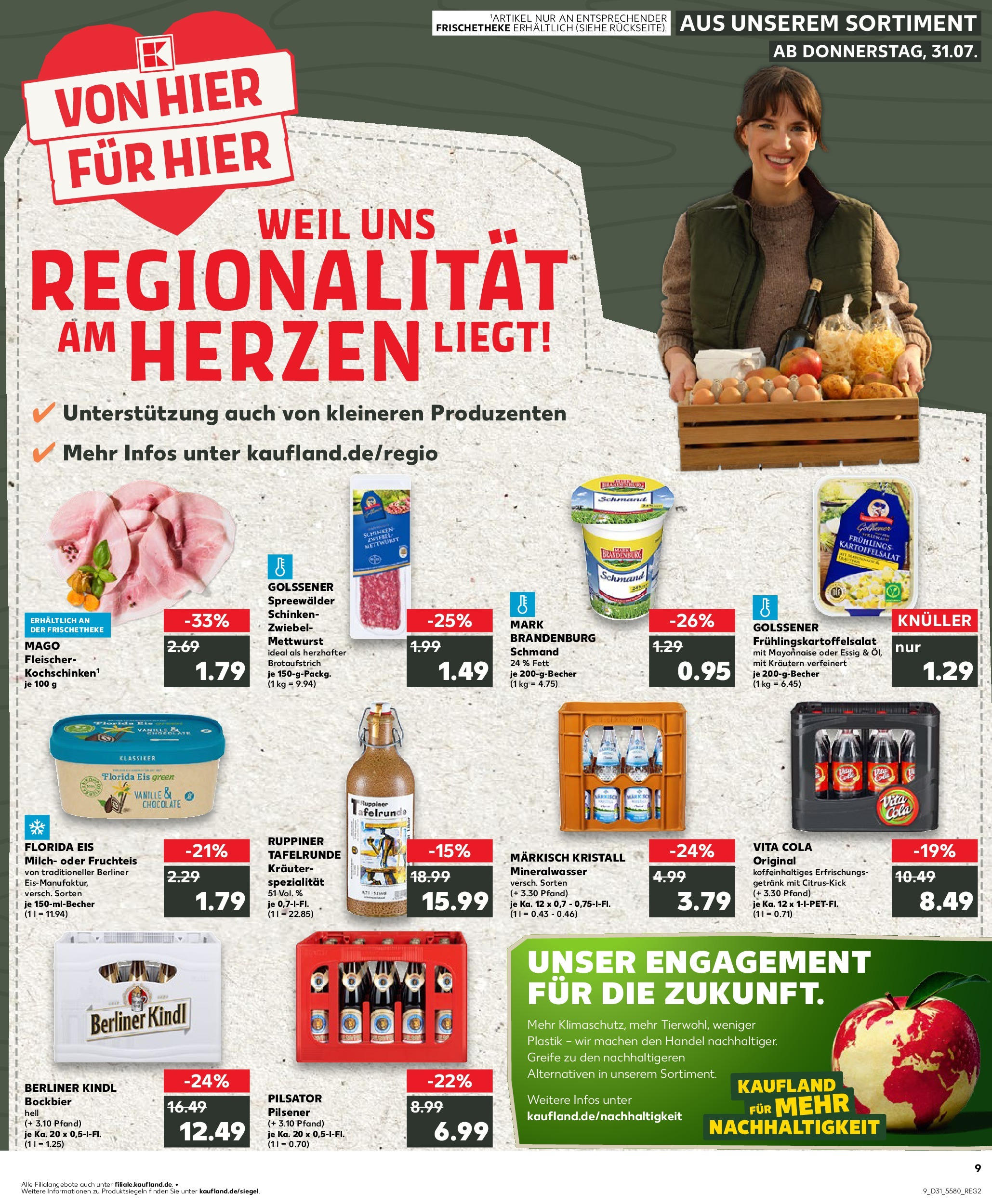 Prospekt Kaufland ab 31.07.2025 » Angebote und Werbung Online | Seite: 9 | Produkte: Mineralwasser, Vita cola, Schinken, Eis Prospekt Kaufland ab 31.07.2025 » Angebote Online zum Blättern | Seite: 9 | Produkte: Mineralwasser, Vita cola, Schinken, Eis