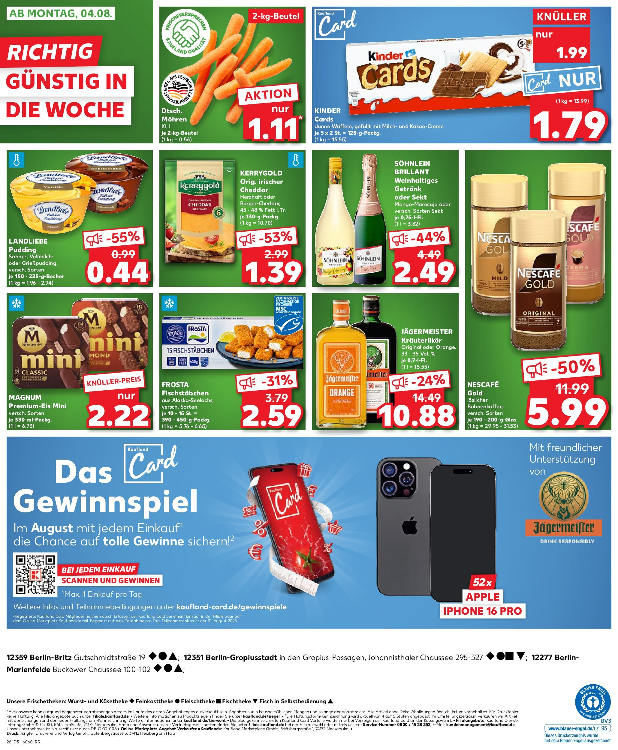 Prospekt Kaufland ab 31.07.2025 » Angebote Online zum Blättern | Seite: 28 | Produkte: Sekt, Apple, Fischstabchen, Nescafe gold