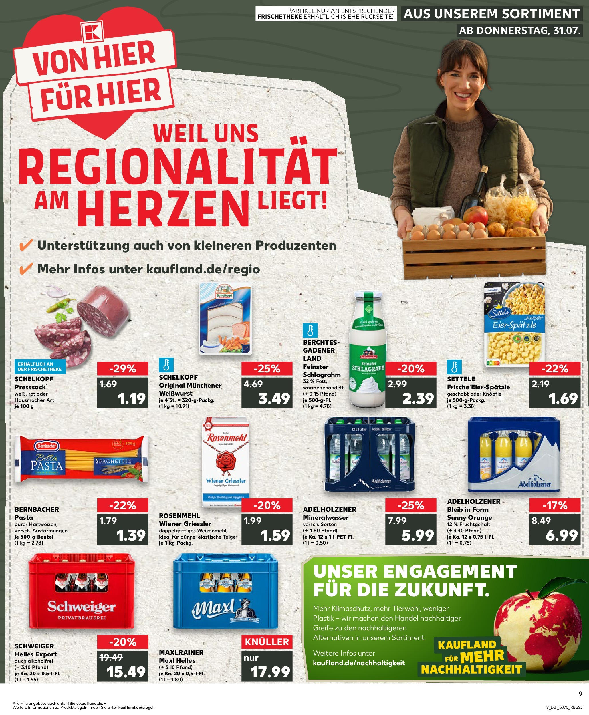 Prospekt Kaufland ab 31.07.2025 » Angebote und Werbung Online | Seite: 9 | Produkte: Adelholzener, Weißwurst, Mineralwasser, Pasta Prospekt Kaufland ab 31.07.2025 » Angebote Online zum Blättern | Seite: 9 | Produkte: Adelholzener, Weißwurst, Mineralwasser, Pasta