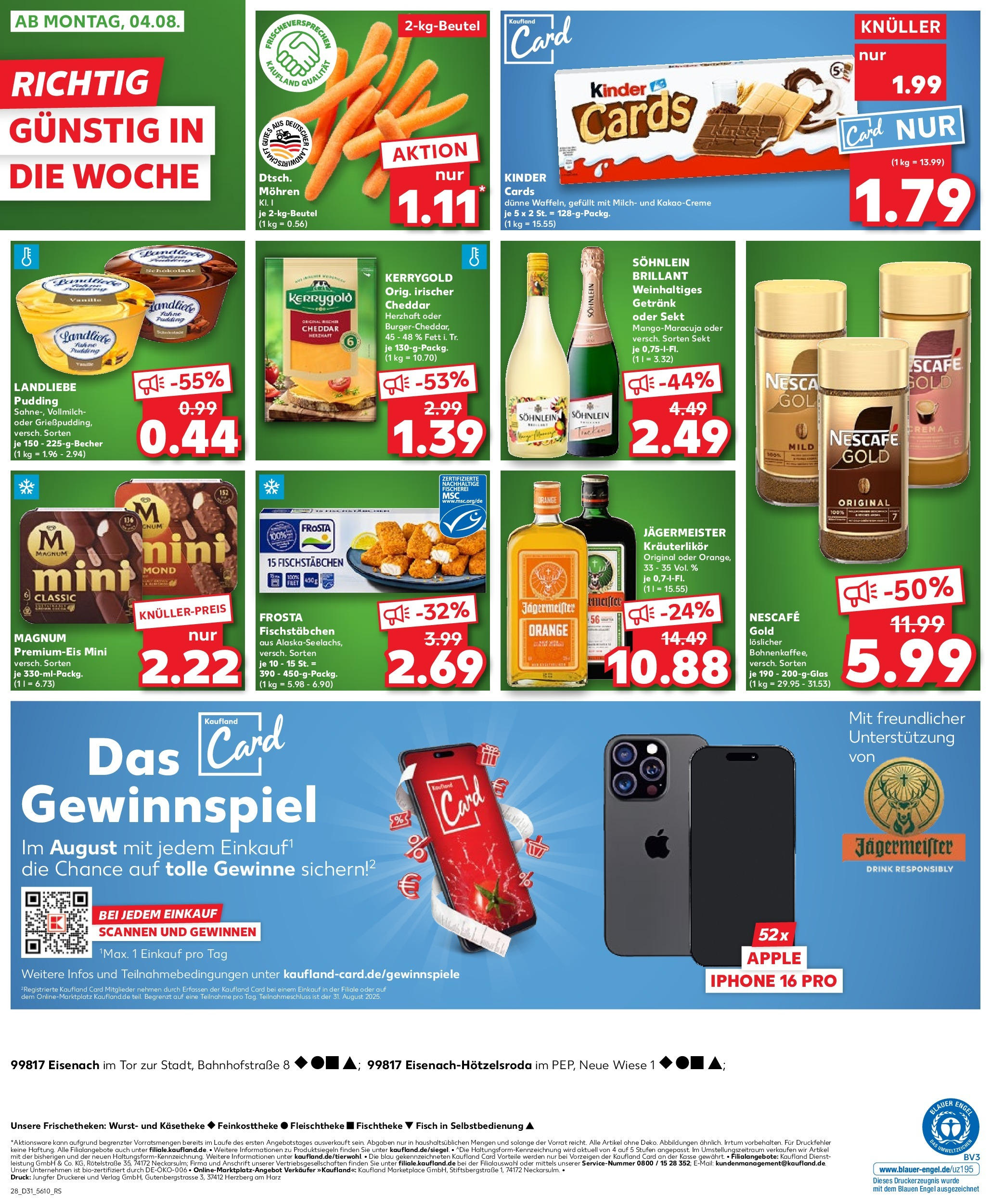 Prospekt Kaufland ab 31.07.2025 » Angebote Online zum Blättern | Seite: 28 | Produkte: Apple, Frosta, Jägermeister, Smartphone