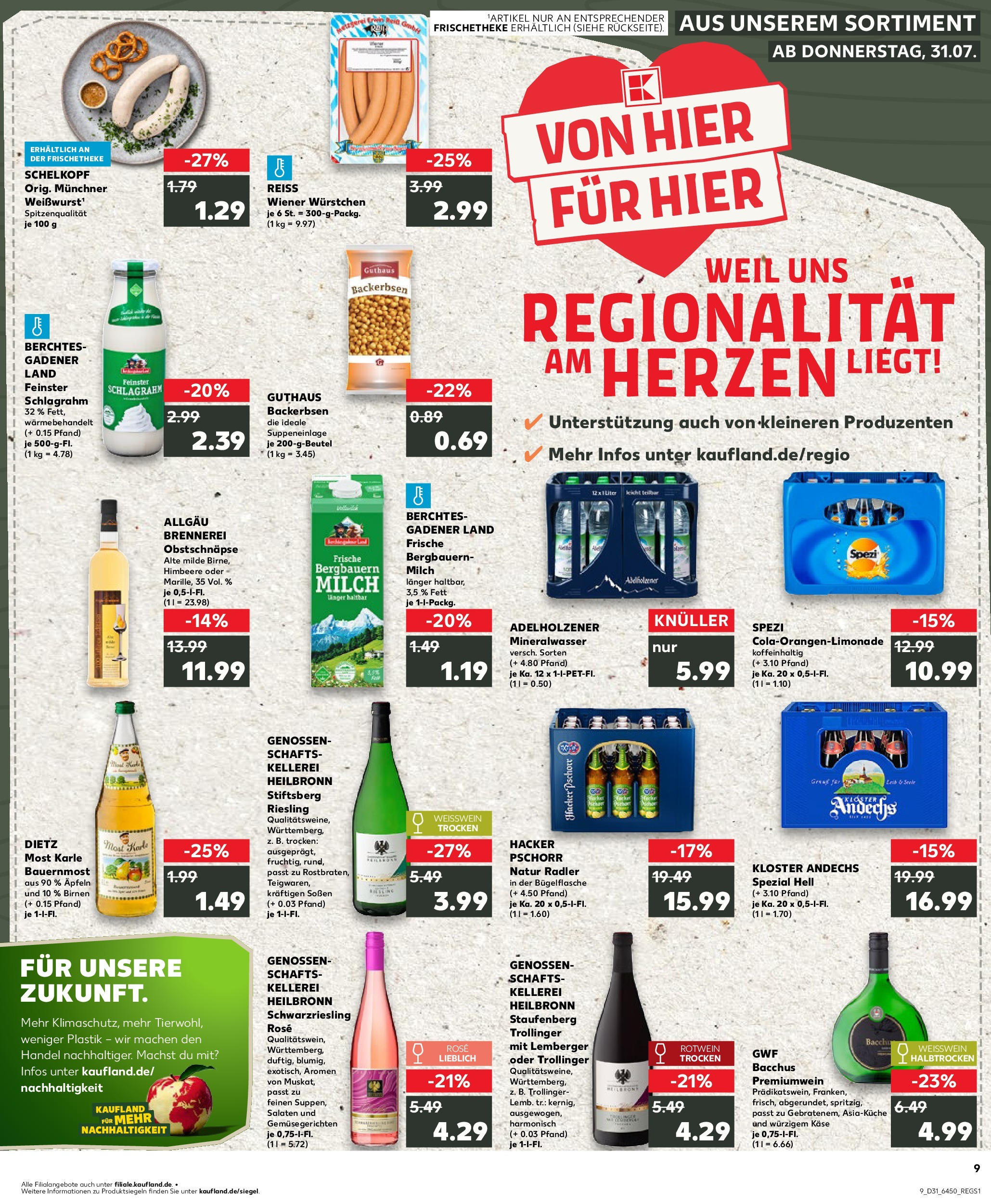 Prospekt Kaufland ab 31.07.2025 » Angebote Online zum Blättern | Seite: 9 | Produkte: Cola, Adelholzener, Mineralwasser, Radler