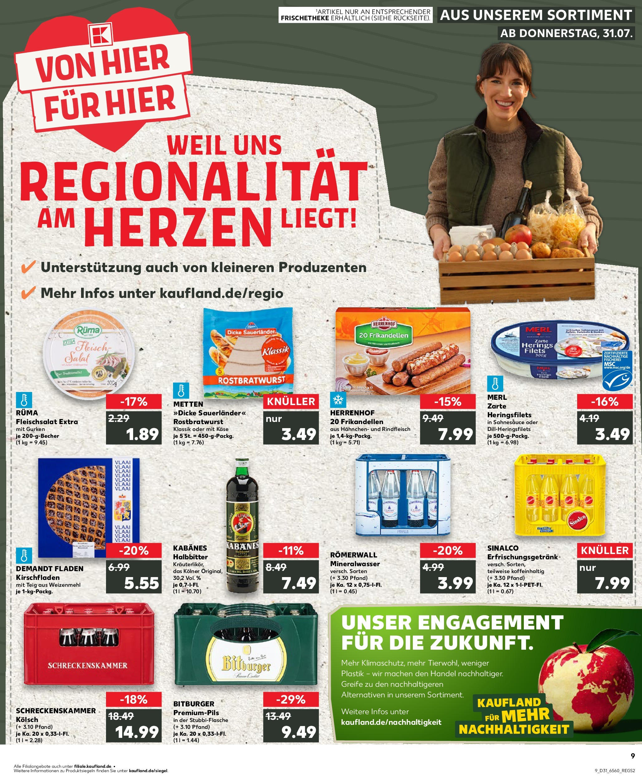 Prospekt Kaufland ab 31.07.2025 » Angebote Online zum Blättern | Seite: 9 | Produkte: Hahnchen, Käse, Gurken, Salat
