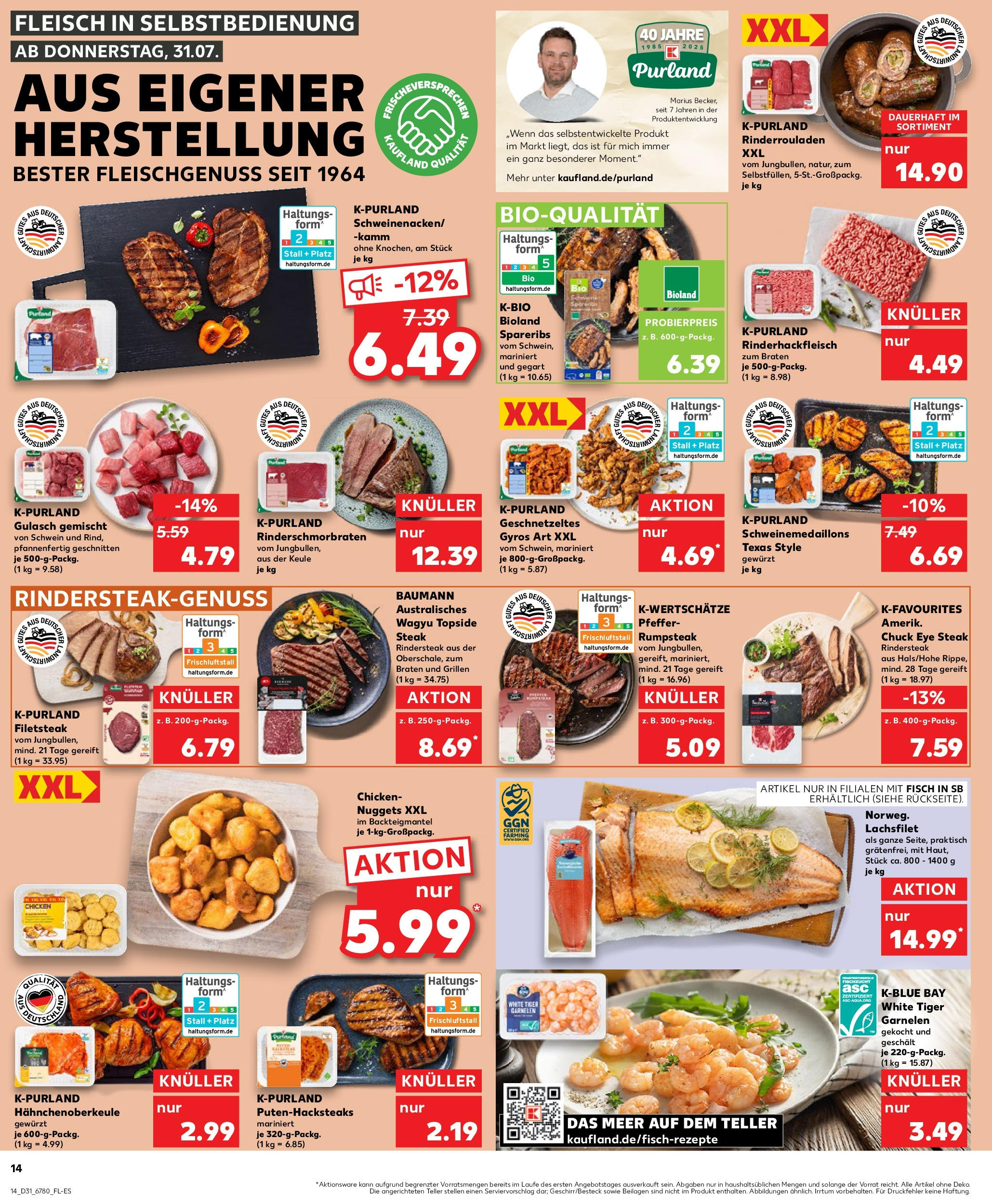 Prospekt Kaufland ab 31.07.2025 » Angebote und Werbung Online | Seite: 14 | Produkte: Rinderrouladen, Fisch, Gulasch, Fleisch Prospekt Kaufland ab 31.07.2025 » Angebote Online zum Blättern | Seite: 14 | Produkte: Rinderrouladen, Fisch, Gulasch, Fleisch