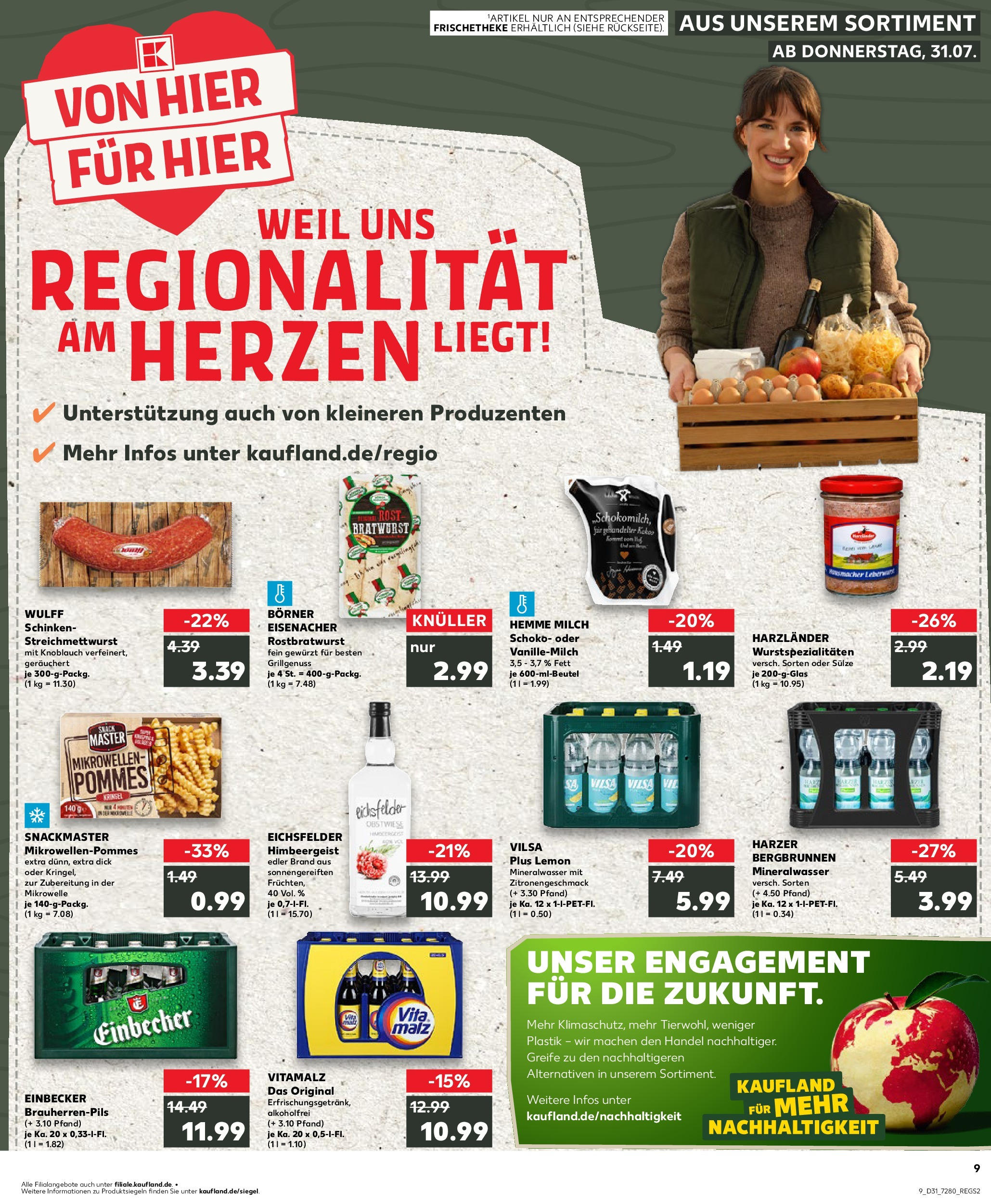 Prospekt Kaufland ab 31.07.2025 » Angebote Online zum Blättern | Seite: 9 | Produkte: Mikrowelle, Pommes, Mineralwasser, Schinken