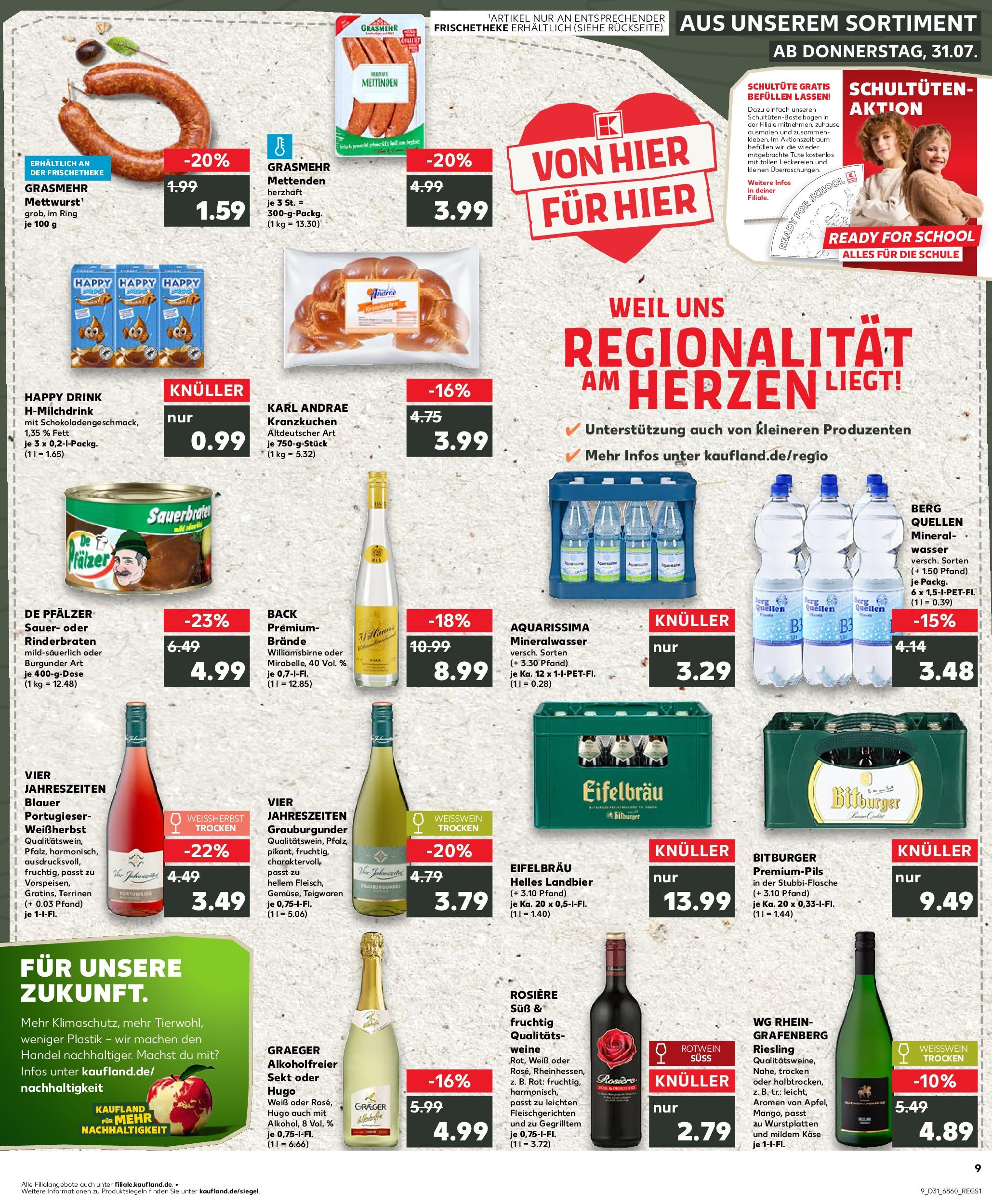 Prospekt Kaufland ab 31.07.2025 » Angebote und Werbung Online | Seite: 9 | Produkte: Bitburger, Rotwein, Mineralwasser, Hugo Prospekt Kaufland ab 31.07.2025 » Angebote Online zum Blättern | Seite: 9 | Produkte: Bitburger, Rotwein, Mineralwasser, Hugo