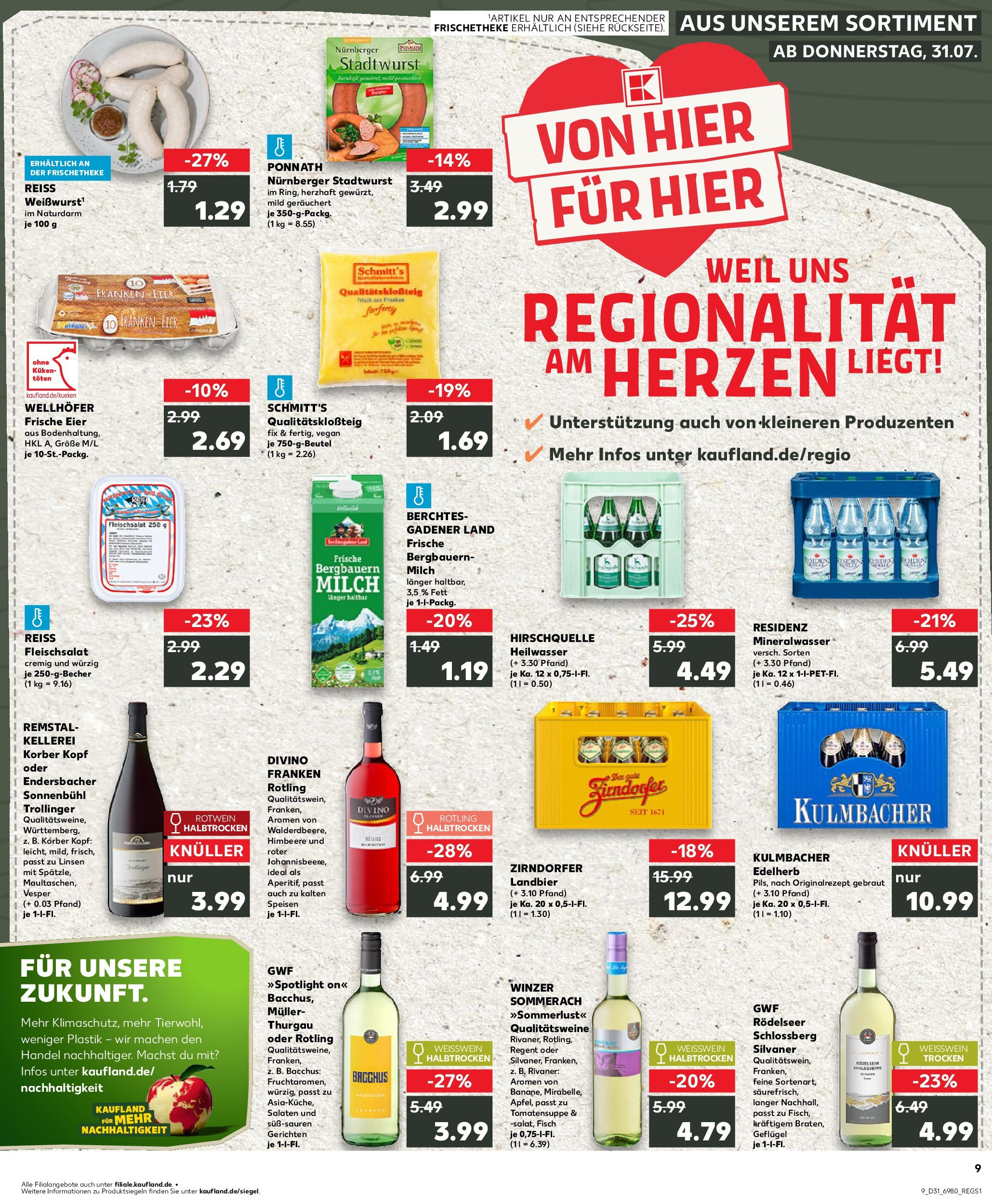 Prospekt Kaufland ab 31.07.2025 » Angebote Online zum Blättern | Seite: 9 | Produkte: Weißwein, Rotwein, Mineralwasser, Himbeere