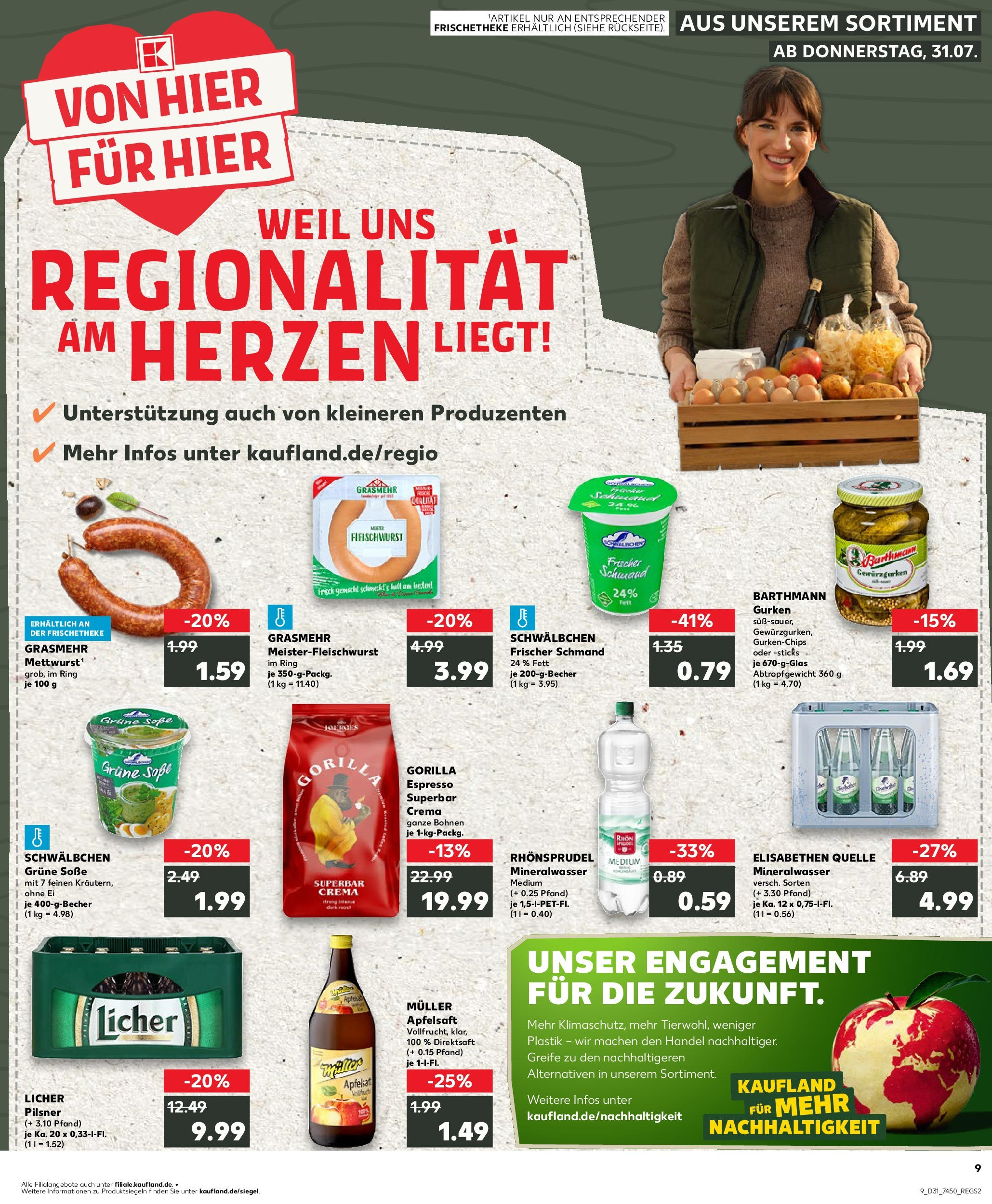 Prospekt Kaufland ab 31.07.2025 » Angebote Online zum Blättern | Seite: 9 | Produkte: Apfelsaft, Mineralwasser, Soße, Gurken